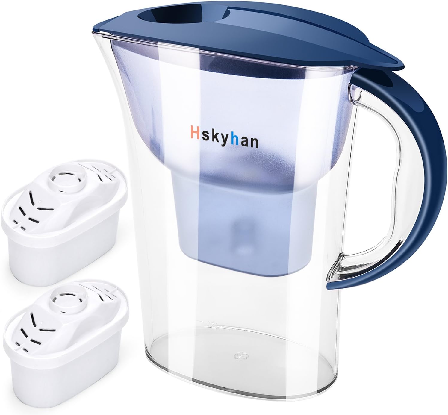 Water Filter Pitcher Alkaline Filtration - 2.5L Improve PH, BPA Free, 10 Cup Large Size Fast Flow with 2 Filters by Hskyhan