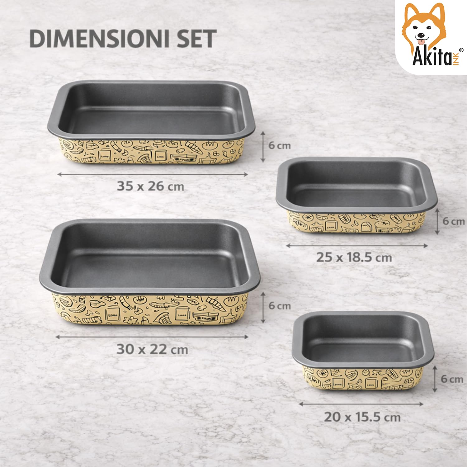 Teglie Antiaderenti per Friggitrice ad Aria e Forno - Quadrata, Rettangolare e Conica, Disponibili in Vari Formati e Set, Riutilizzabili e Facili da Pulire (Set Teglie Rettangolari 20-25-30-35 cm)