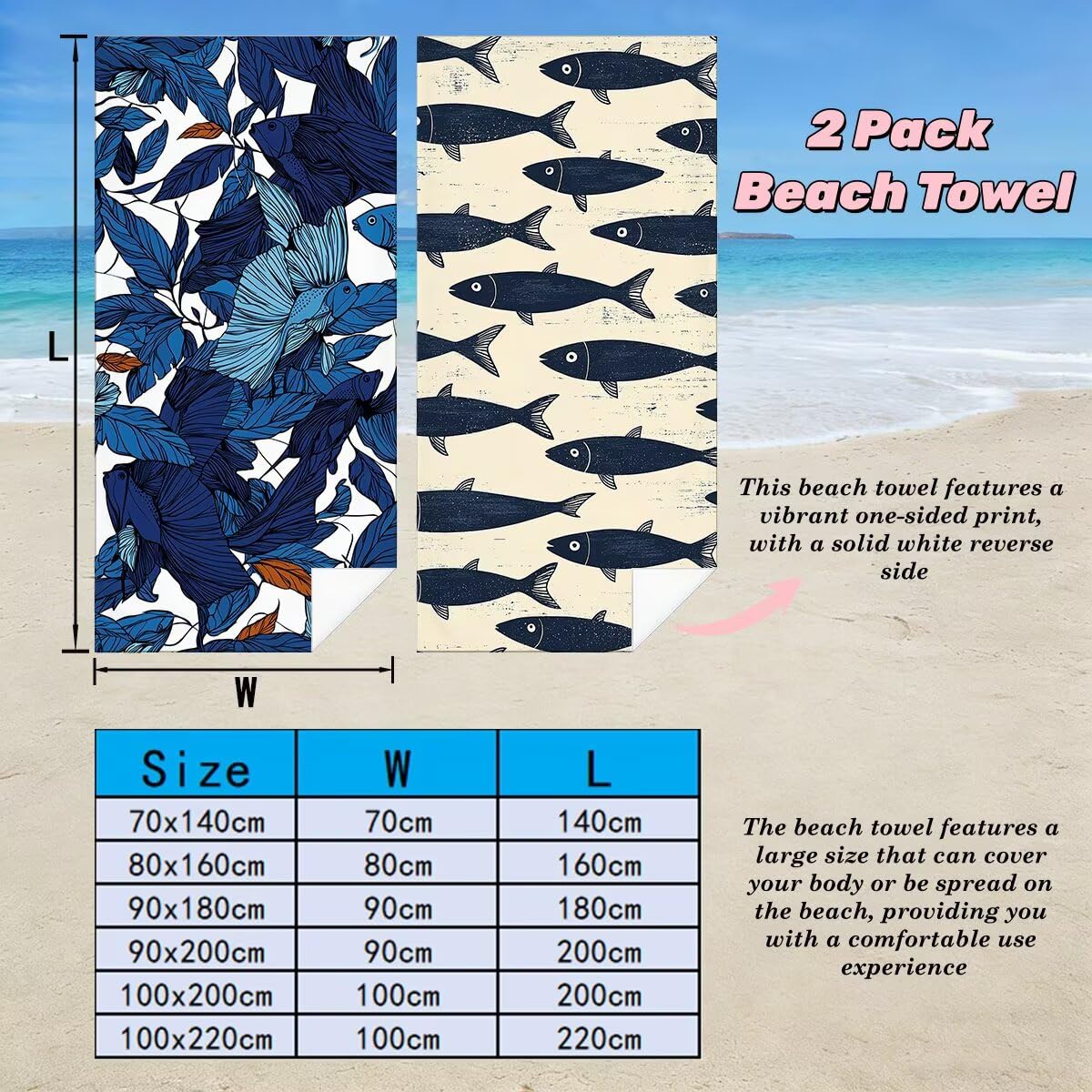 Toalla Playa 100x200 cm, Toalla Gimnasio Microfibra Secado Rapido, Juego de 2 Antiarena Toallas de Playa, Ligera Compacta Toallas Microfibra Grande para Viaje, Regalo Hombre Regalo Mujer (Pez) -4421