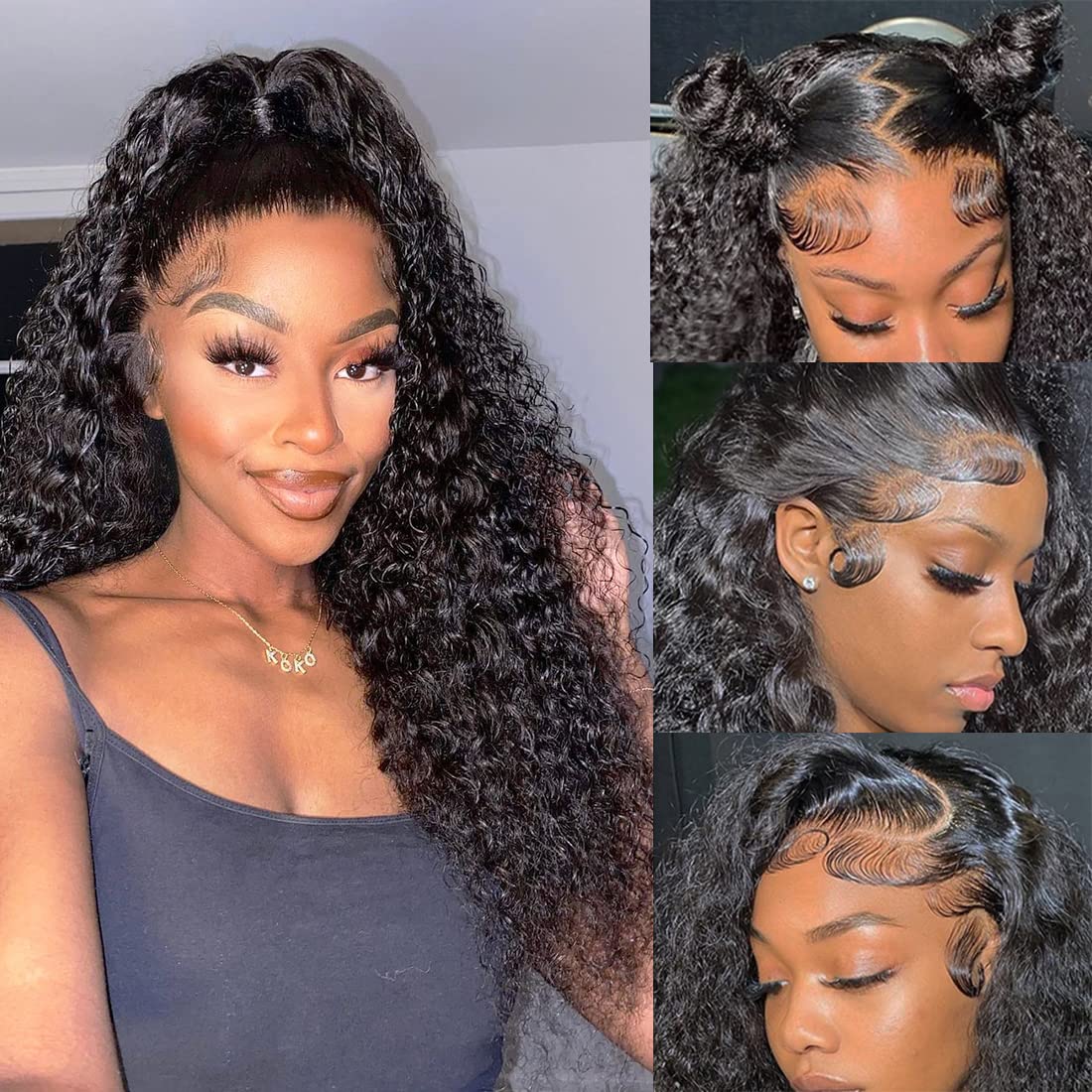 VRBest Deep Wave Lace Front Wigs Human Hair Pre Plucked