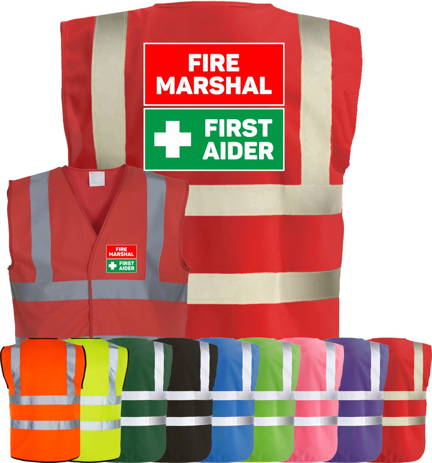 Corporate Togs FIRE MARSHAL FIRST AIDER Visibility Safety Vest Waistcoat, High Visibility, Hook & Latch Fastening Waistcoat Tabard