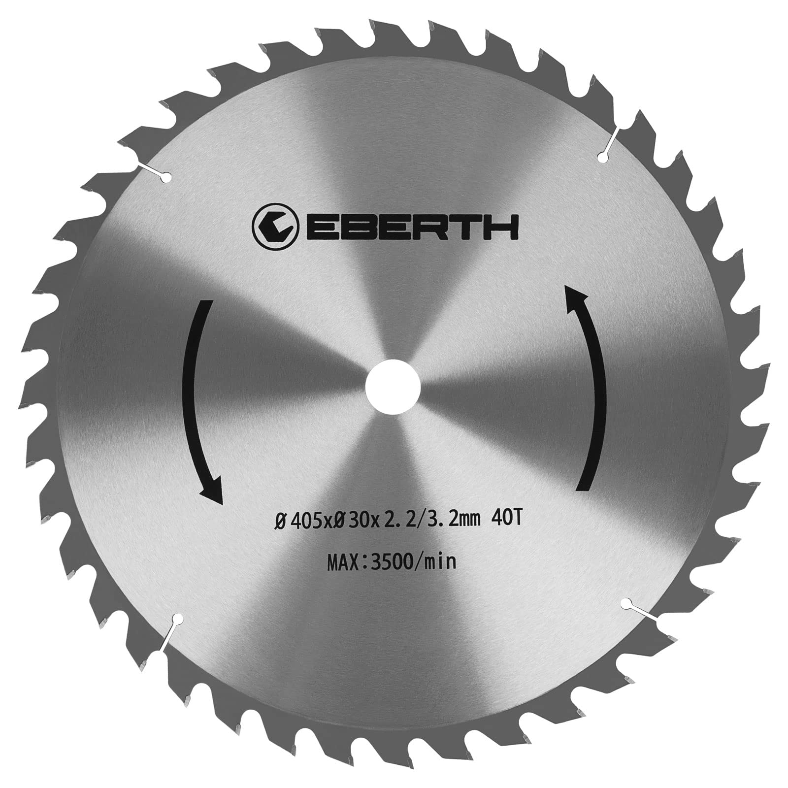 EBERTH Lame de Scie Circulaire en Acier avec Dents en Carbure pour la Coupe du Bois (Diamètre 405mm, Alésage 30mm, Épaisseur de la Lame 2.2mm, Largeur de Coupe 3.2mm, 40 Dents, RPM Max. 3500)