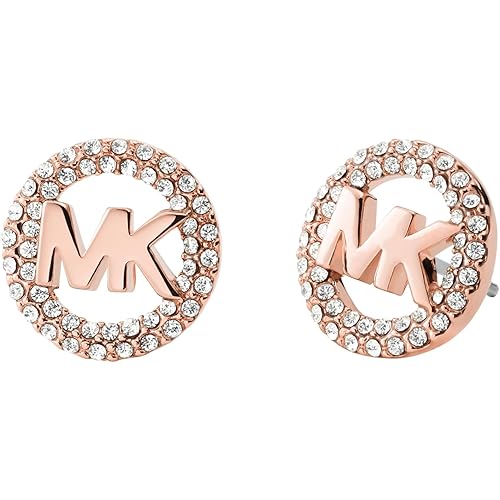 Michael Kors Brass and Pavé Crystal MK Logo Stud Earrings for Women