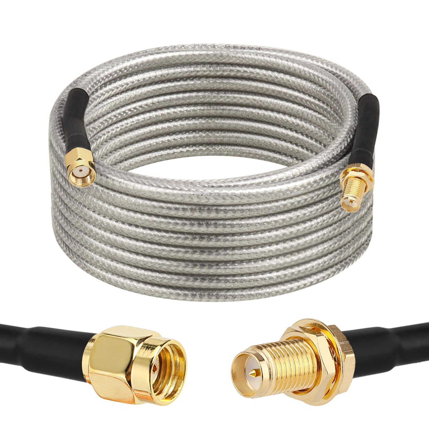 Cable de mamparo RP-SMA macho a RP-SMA hembra de 15 pies, cable coaxial RG58 con montaje en panel, conector chapado en oro, cable de extensión RF de baja pérdida para antena WiFi, router, FPV, SDR
