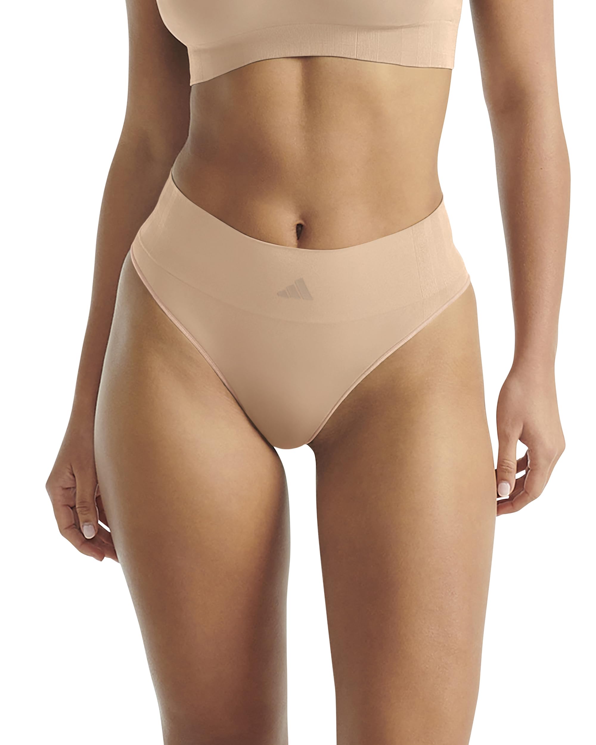 adidas womens Active Seamless Micro Stretch High Waist Thong Underwear, Toasted Almond, S