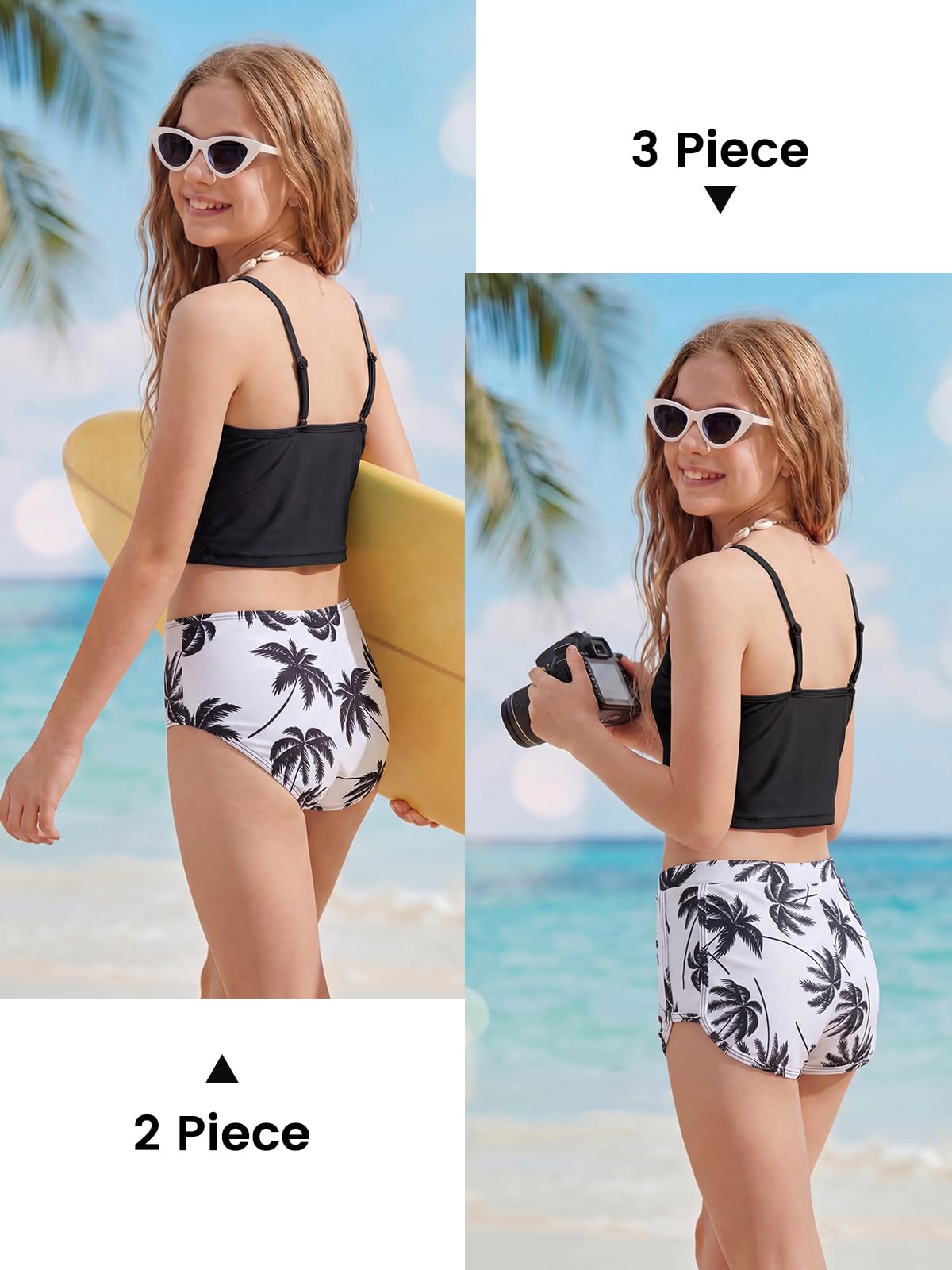 JiAmy Mädchen Bikini Set 3 Teilig mit Rock Tankini Badeanzug Kinder Verstellbare Träger Bademode mit Triangel Bikinihose für Teenager 7–12 Jahre