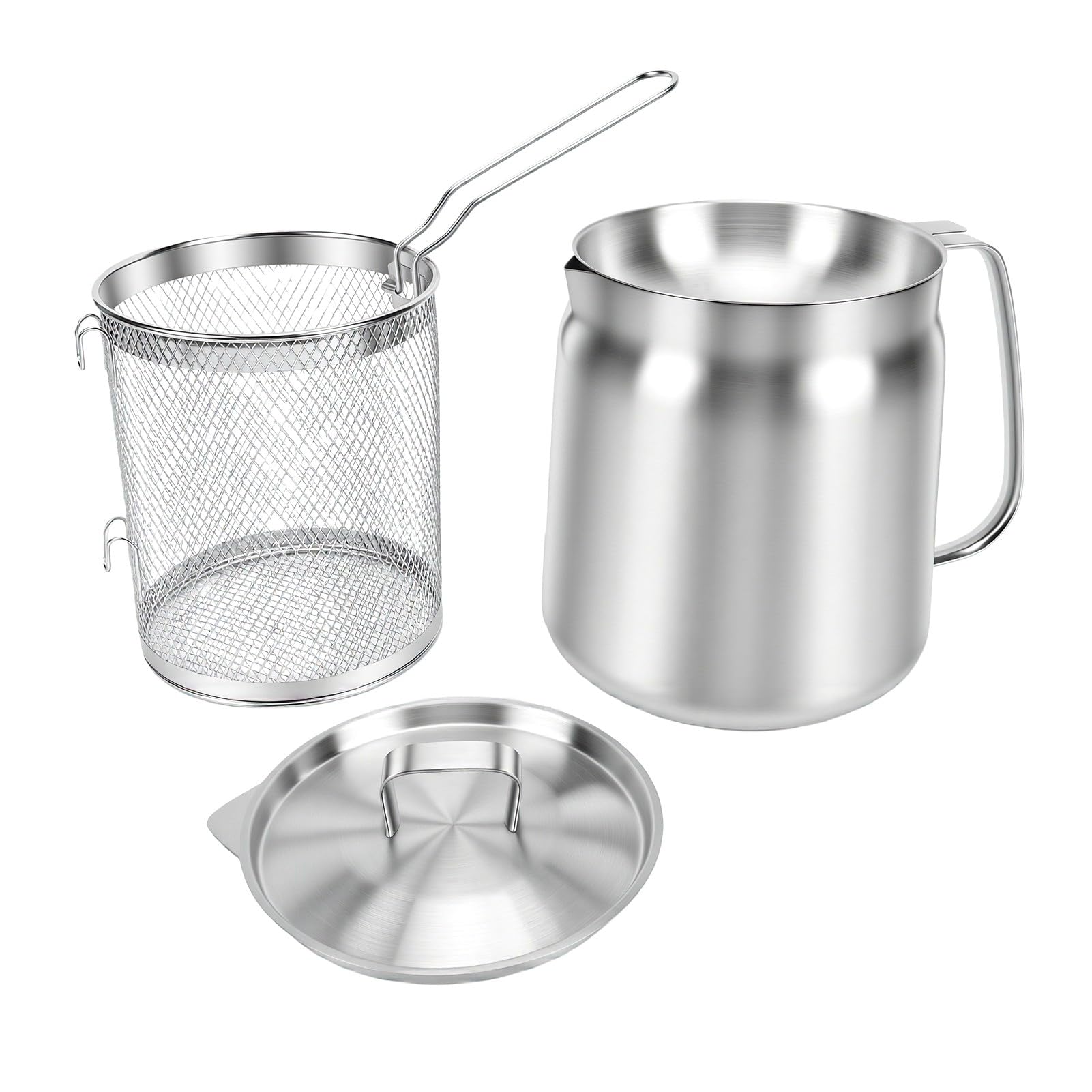 Fdit Garniec do Głębokiego Smażenia, 3,5L, ze Stali 304, z Koszykiem i