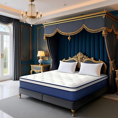 Colchón de tamaño King de 80 x 76 x 12 pulgadas, algodón suave y transpirable, diseño ergonómico, resortes reforzados con bolsillos individuales,