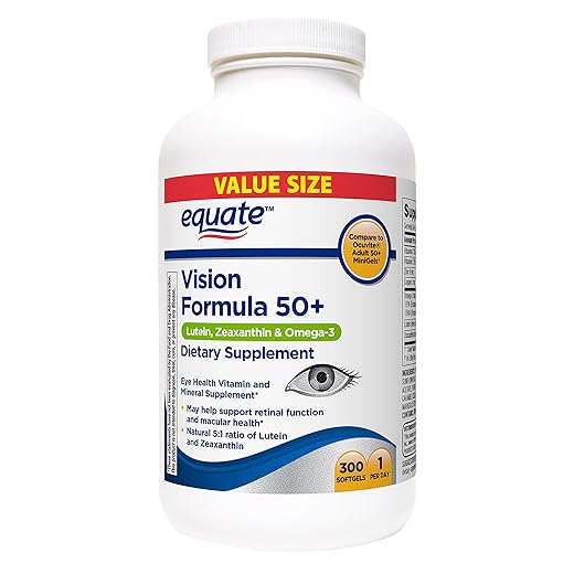 Equate Vision Formula 50+ Lutein, Zeaxanthin & Omega-3, 300 Softgels