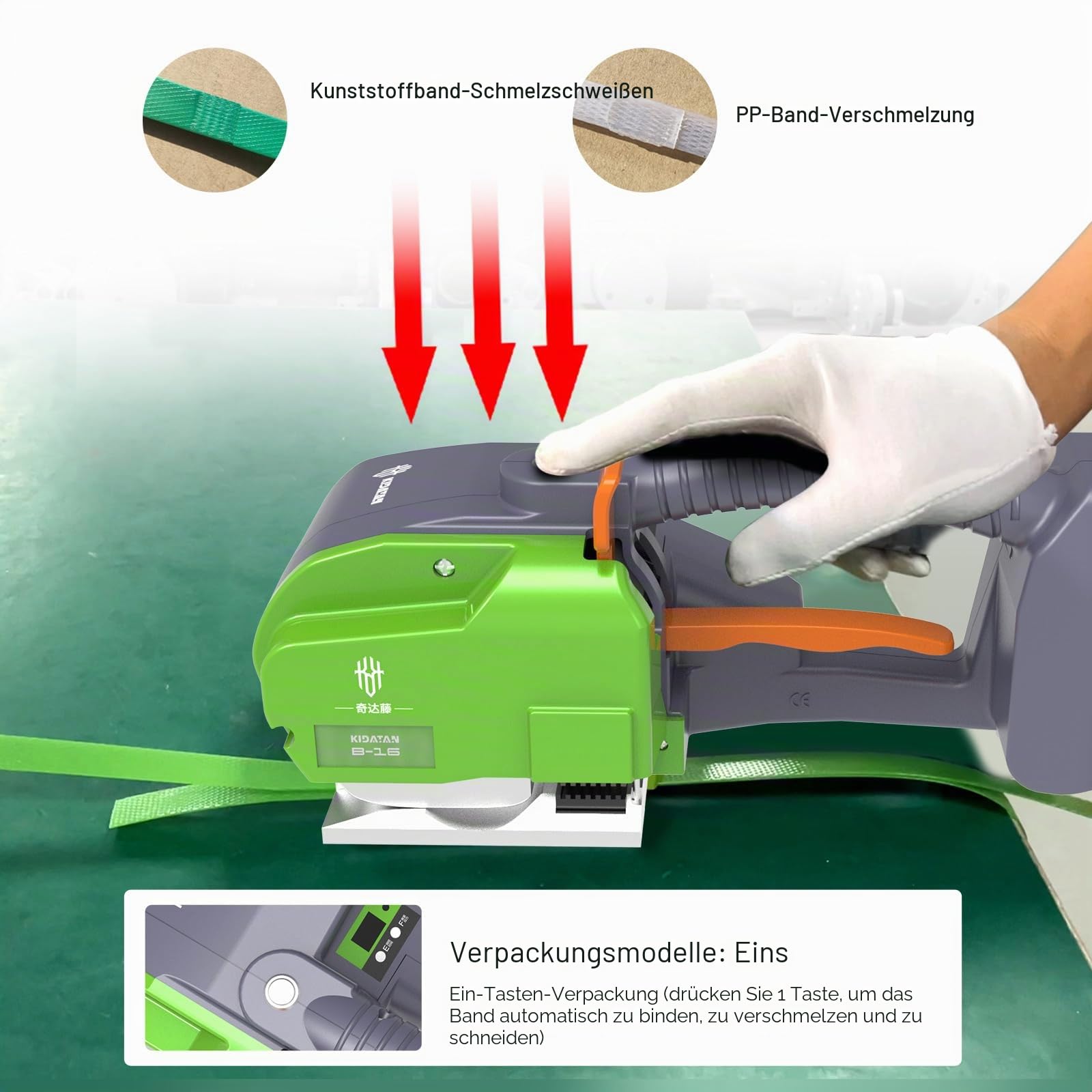 GOYOJO Elektrische Umreifungsmaschine, Batteriebetriebene Ballenpresse für PP/PET Gurt 9-16mm 60-3200N