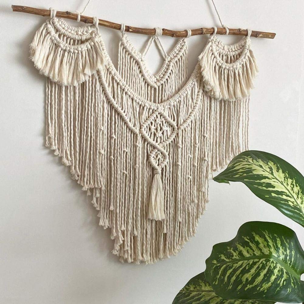 CBXSF Gran Pared Colgante Macramé Madera Flotante Natural Decoración de Paredes Bohemias Tapiz Encima de la Cabecera Decor de Boda, 80cm (Anchura) X 90cm (Longitud)