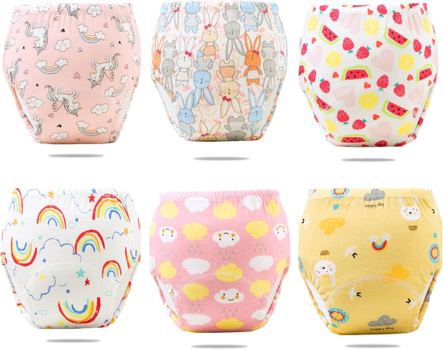 Beauenty 6PCS Baby Potty Training Pants, Breathable Potty Training Underwear, Toddler Training Underwear for 0-3 Years Boy and Girls Strong Absorbent Cotton Training Pants (Medium, Girl)