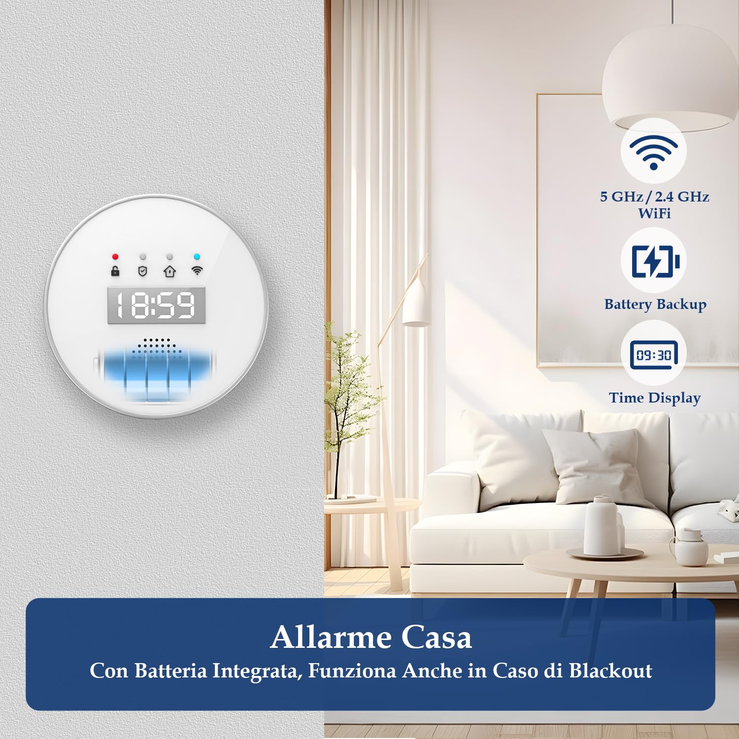 YISEELE Allarme Casa Senza Fili: Antifurto casa con connettività 5 GHz Wi-Fi e App salvavita anziani - Incluso Sirena 125DB - 6 Sensori Porta/Finestra - 2 Telecomandi - Hub - Compatibile Alex & Google