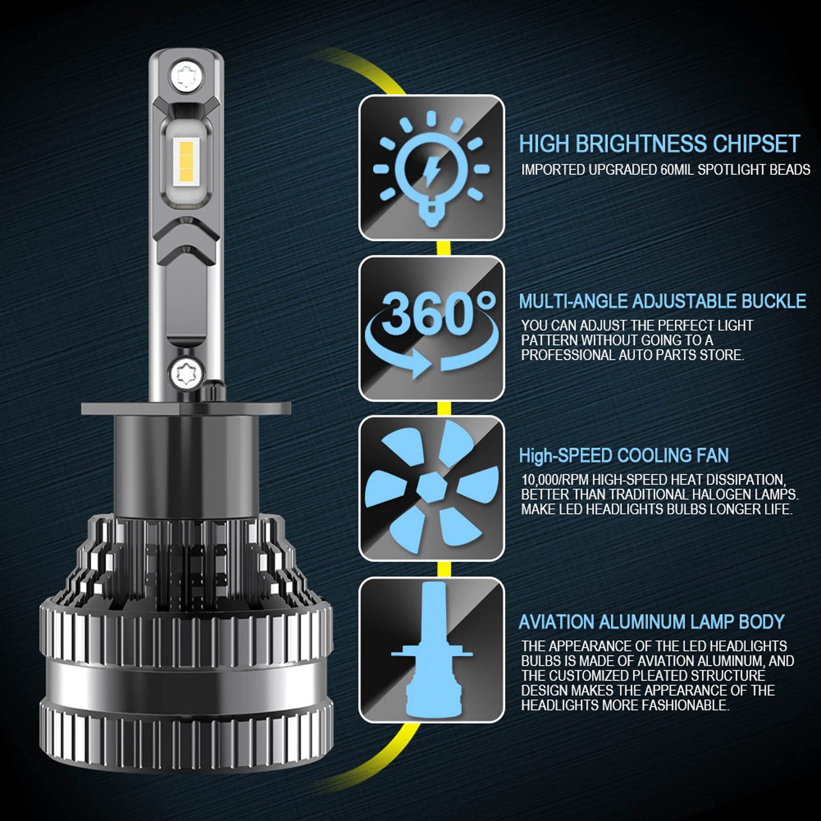 żarówka LED H1 T10, 300% jasności, zestaw do konwersji żarówek LED H1 70 W z inteligentnym sterownikiem EMC, 12000 lm, ksenonowe, białe, 6500 K (4 żarówki LED)