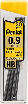 Pentel Super Hi-Polymer Lead Refills, (0.9 mm), Thick, HB, Pack of 3, 90 Pieces of Lead (C29BPHB3)