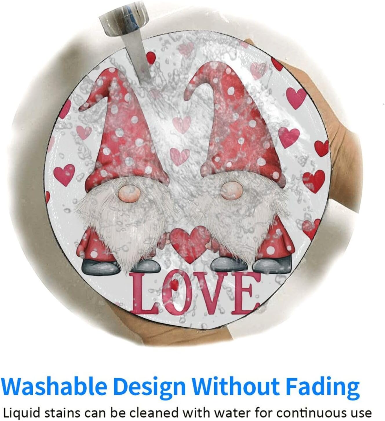 Round Mouse Pad, Happy Valentines Day Gnomes Couples Mouse Pads, Anti-Slip Rubber Base Mousepad for Laptop Home Office Desktop Accessories