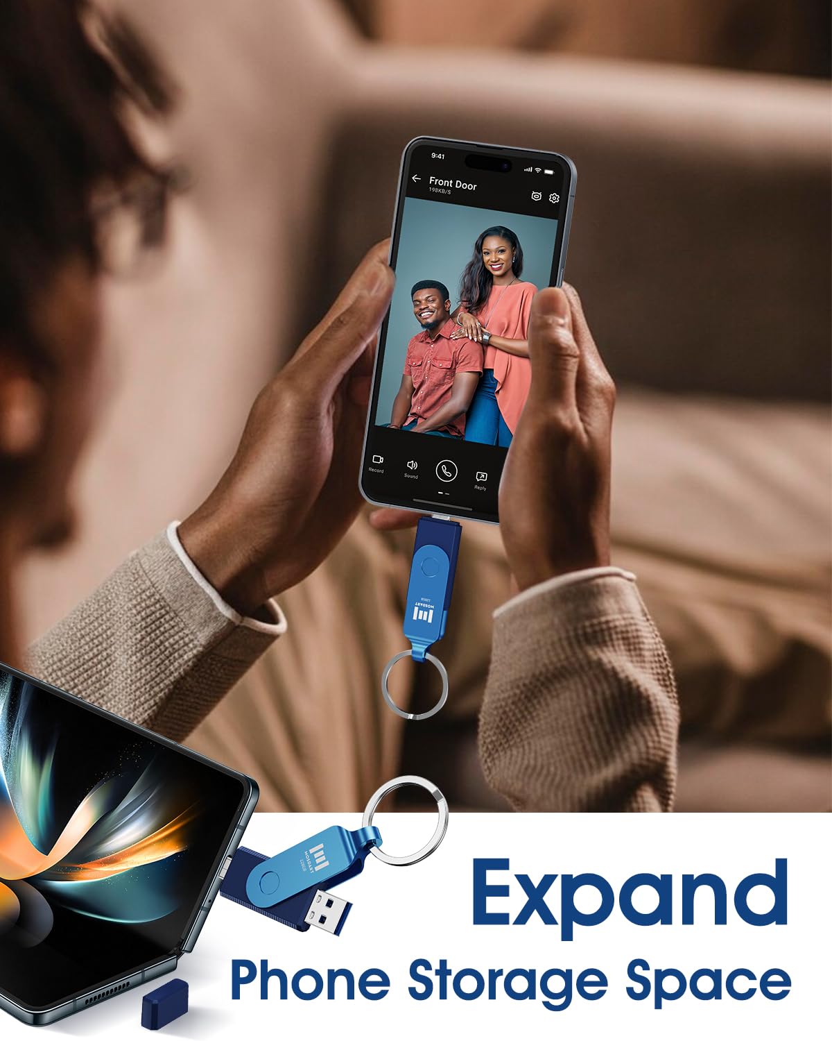 MOSDART Unidad flash USB C dual de 128 GB, velocidad de hasta 150 MB/S, unidad de pulgar tipo C 3.1 con llavero e indicador LED, para iPhone 15, 16, 17, teléfono Android, iPad, MacBook y portátiles