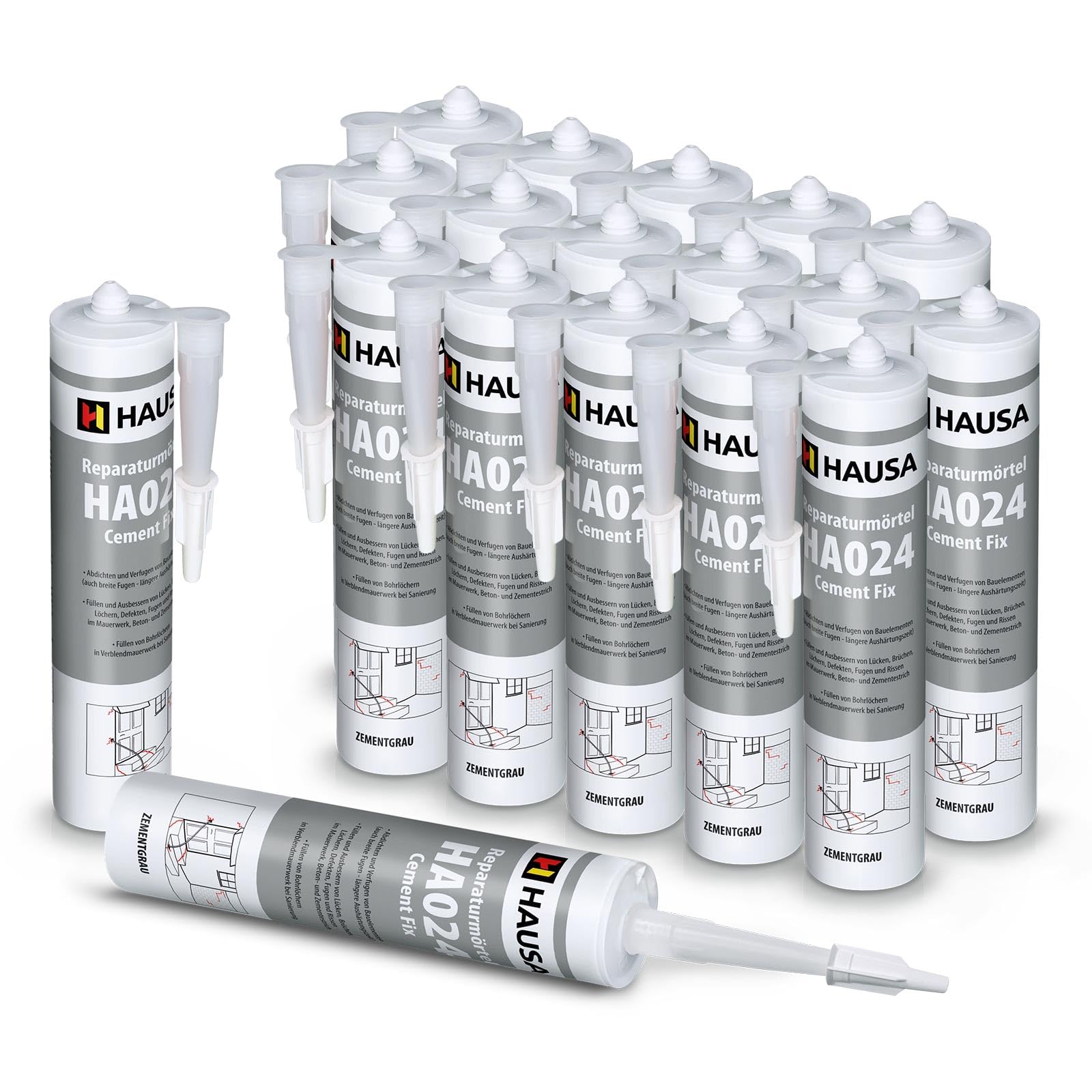 HAUSA Express Cement Fix HA024 - 18 malta di riparazione per fughe Cemento, Repair Rißacryl Bauacryl Mastyl per esterni sigillatura e stucco da 310 ml