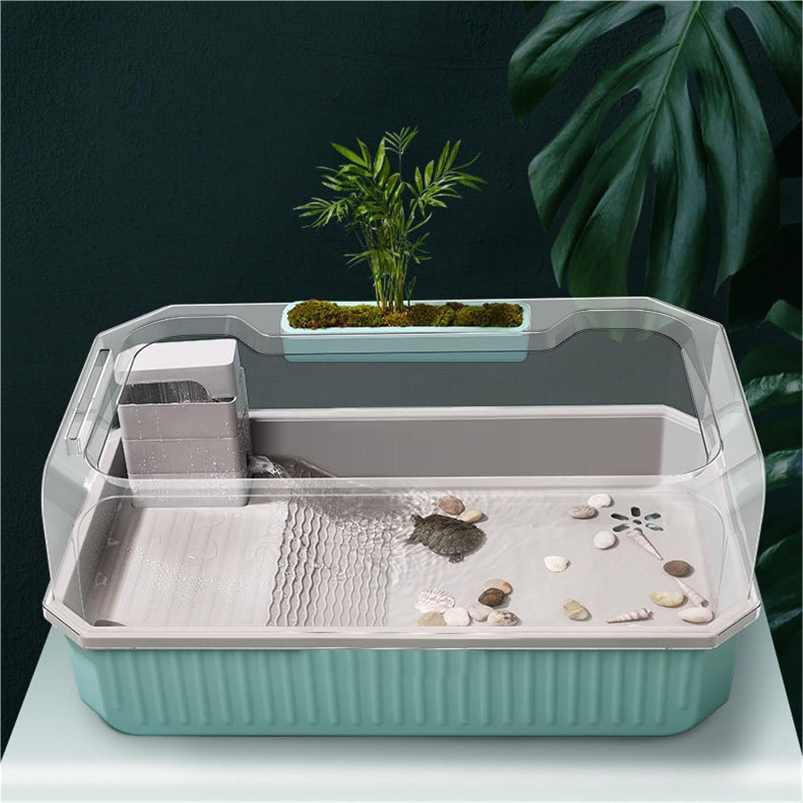 Siedlisko terrarium Zbiornik do karmienia żółwi użytku domowego, podzielony na strefy i podwójnego zastosowania Terrarium akwariowe(Biały)
