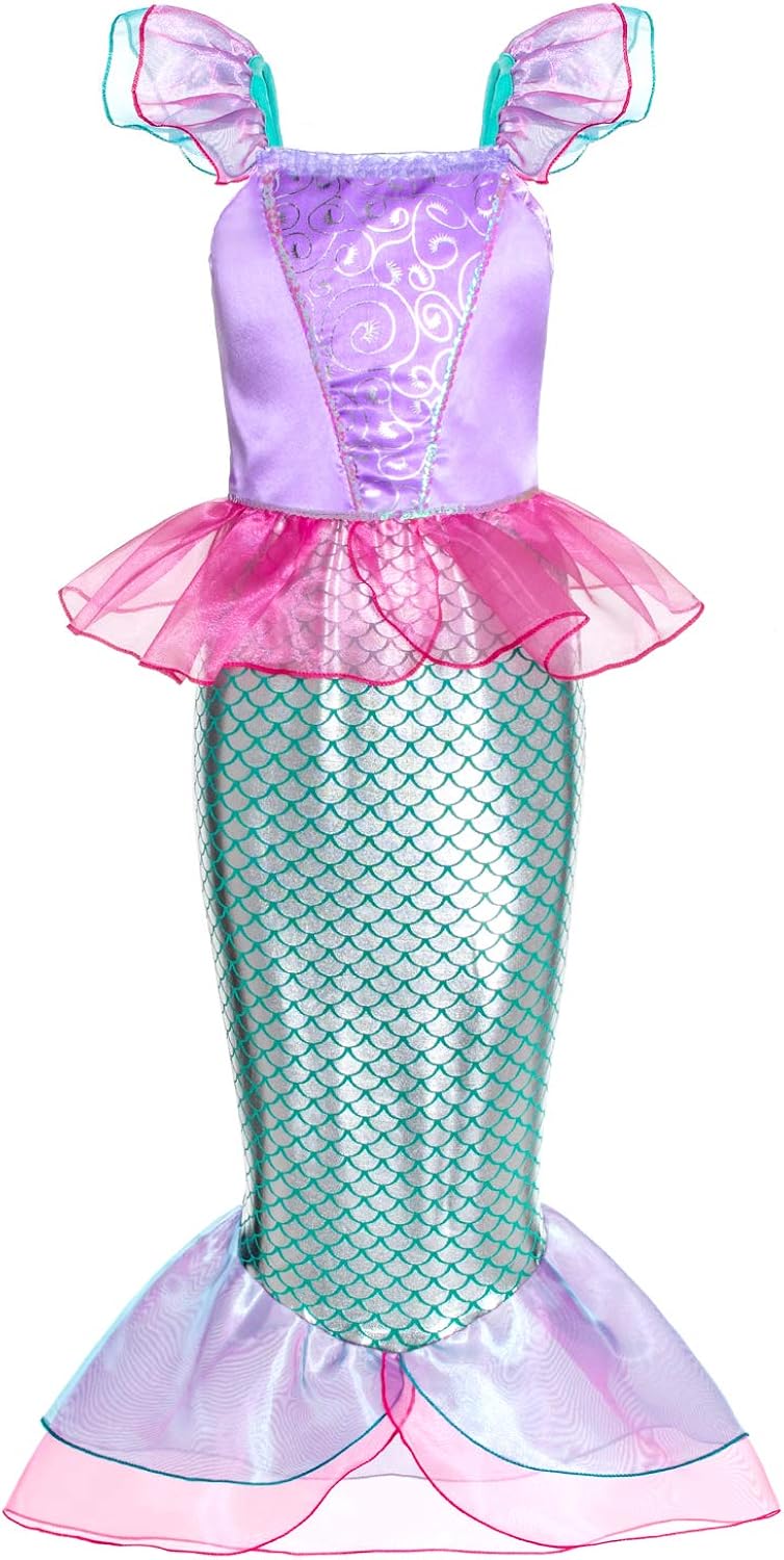 Miniatura 8 de Disfraz de princesa de sirena para niñas, fiesta de disfraces con guantes, corona de maza de 3 a 10 años