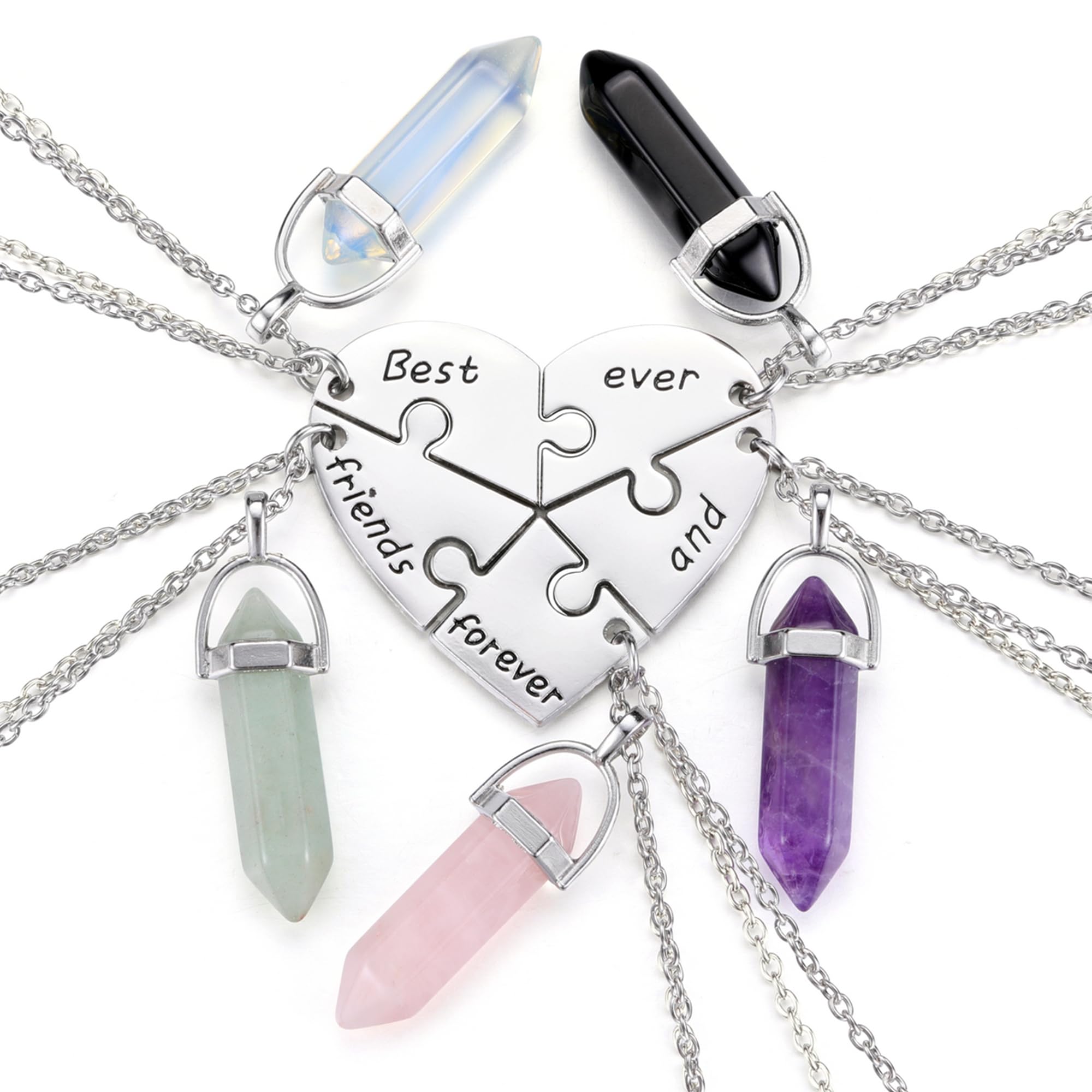 JSDDE BFF Freundschaftskette für 3/4 Partnerketten Best friends forever and ever Herz Puzzle Anhänger Halskette Heilsteine Kette Schmuck für Schwestern Partner Freunde