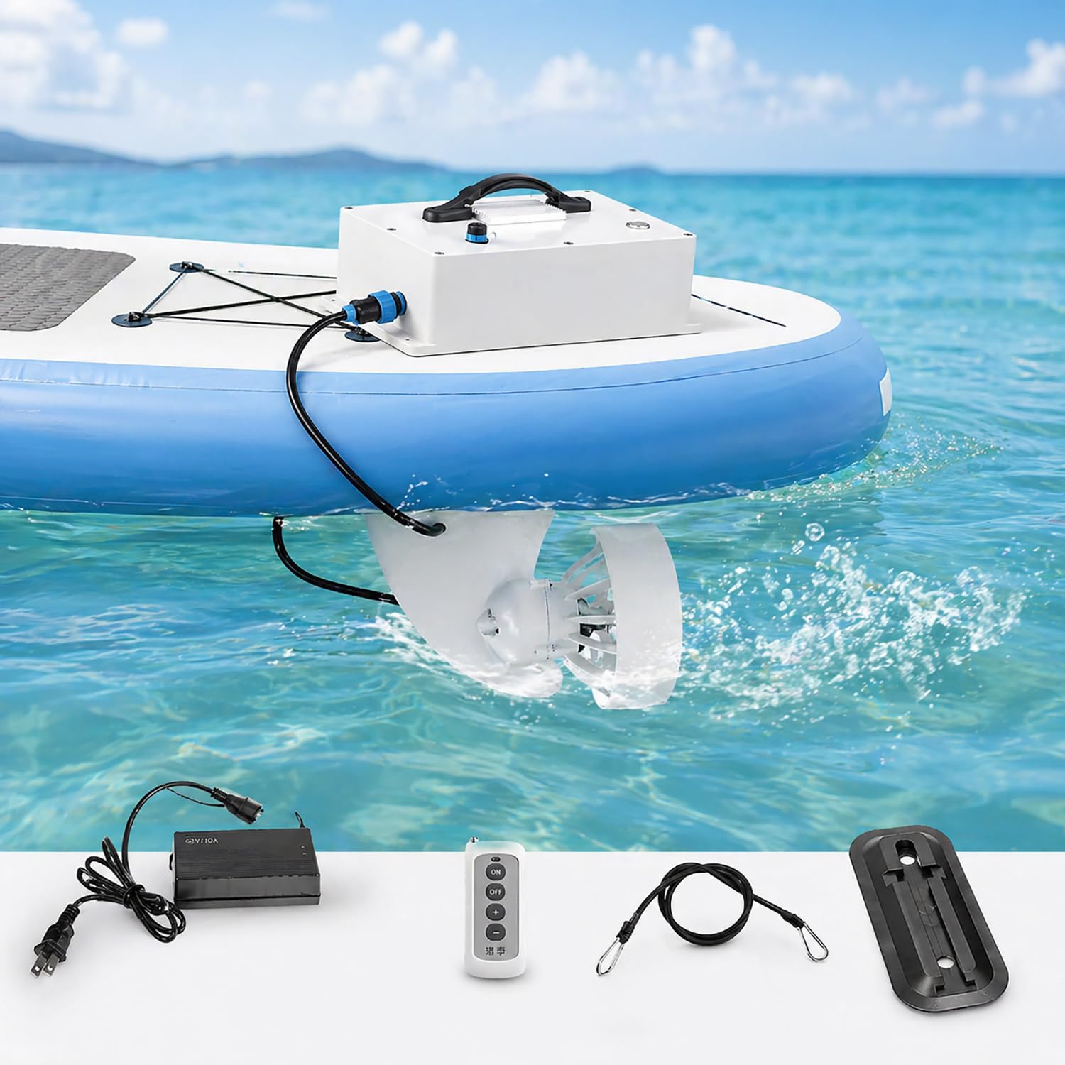 Motor eléctrico para kayak hinchable y aleta eléctrica SUP, propulsor subacuático 24V/36V, 380W/630W/2500W, cuerpo 2,3/2,4 kg, base slide-in para lago, río, costa y tabla SUP Q120/45mins6-7km/h380W