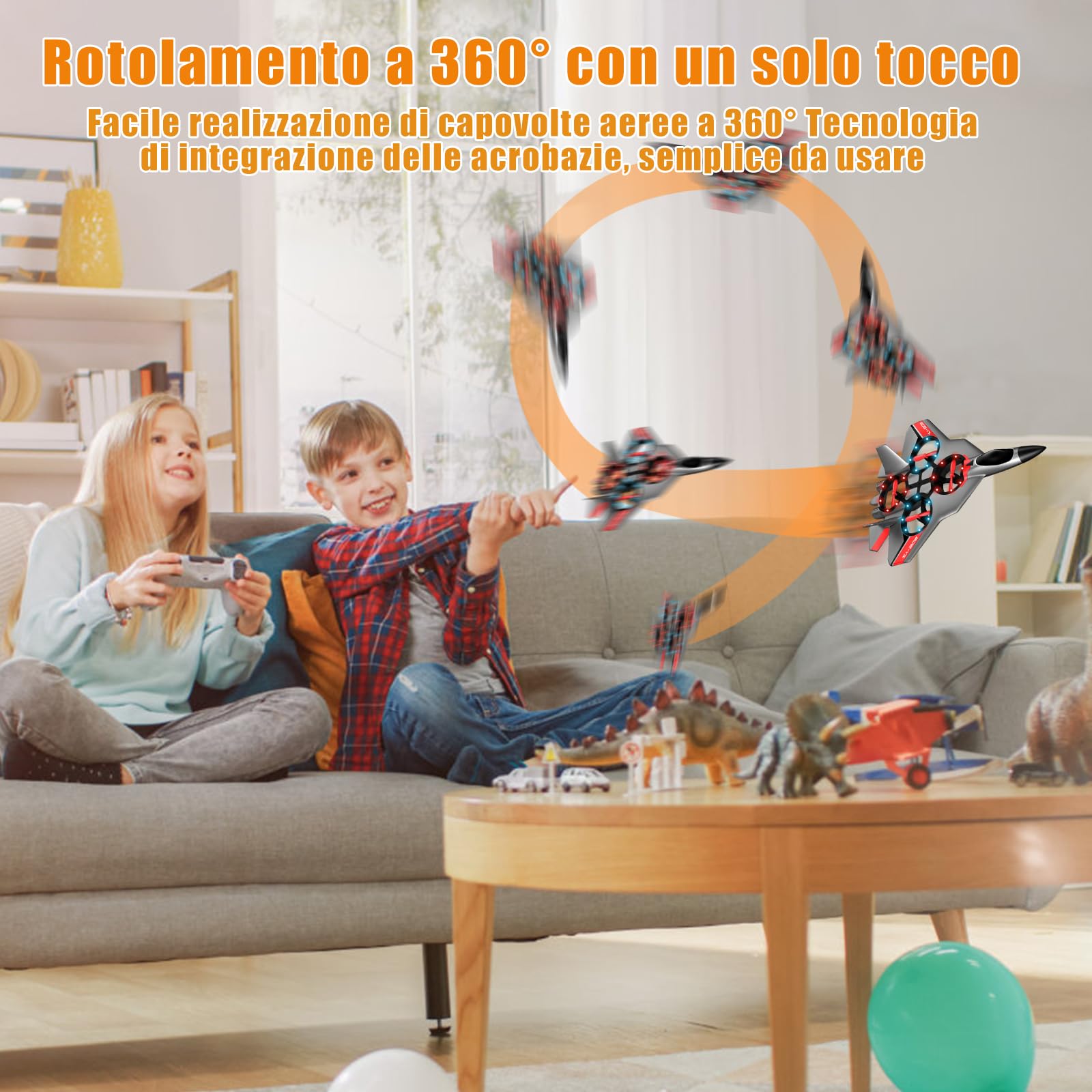 JONRRYIN Aereo Telecomandato, 2,4 GHz Aereo Radiocomandato Con Batterie e Stabilizzatore Giroscopio a 4 Assi con Luci a LED, Giocattolo Regalo per Adultos Bambini e Principianti (Grigio)