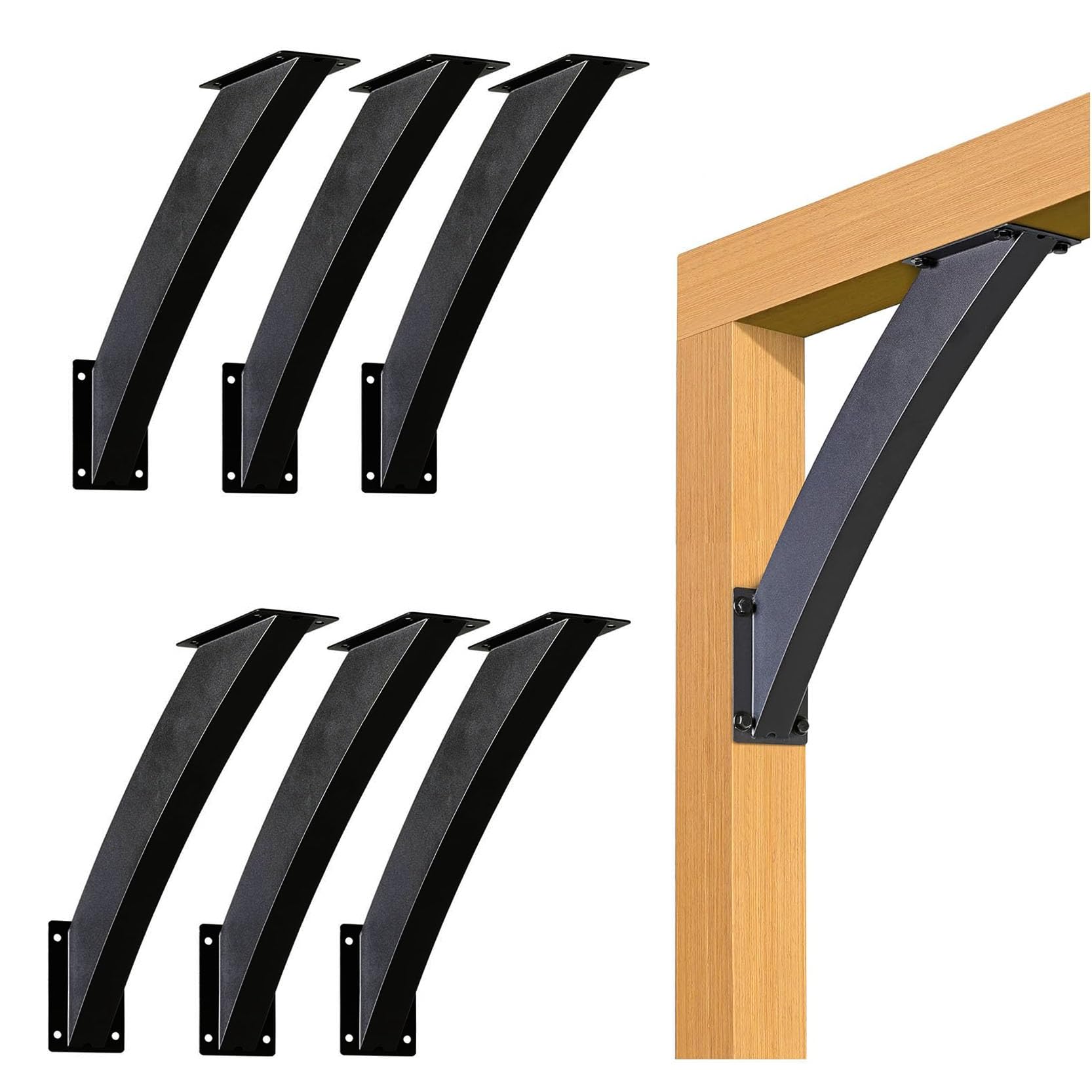 LQSYBHD Heavy Duty Arc 45 Degree Angle Support Bracket Steel Pergola Bracket Wood Post and Beam Support Angle Corner Brackets for Gazebos Decks Porches Pergola Reinforcement(Size:6pcs)