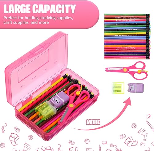 Miniatura 4 de Fainne Paquete de 24 cajas de lápices para la escuela, estuche de plástico transparente grande, caja de lápices de plástico grande apilable a granel