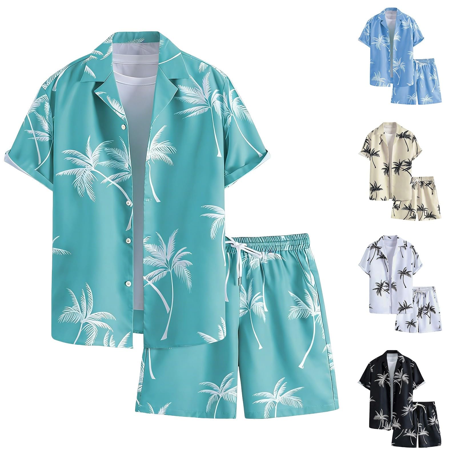 Tuta da spiaggia da uomo Haiwaii, tuta per il tempo libero con camicia e bermuda, tuta estiva leggera e sottile, traspirante, confortevole, set estivo casual sportivo per uomo