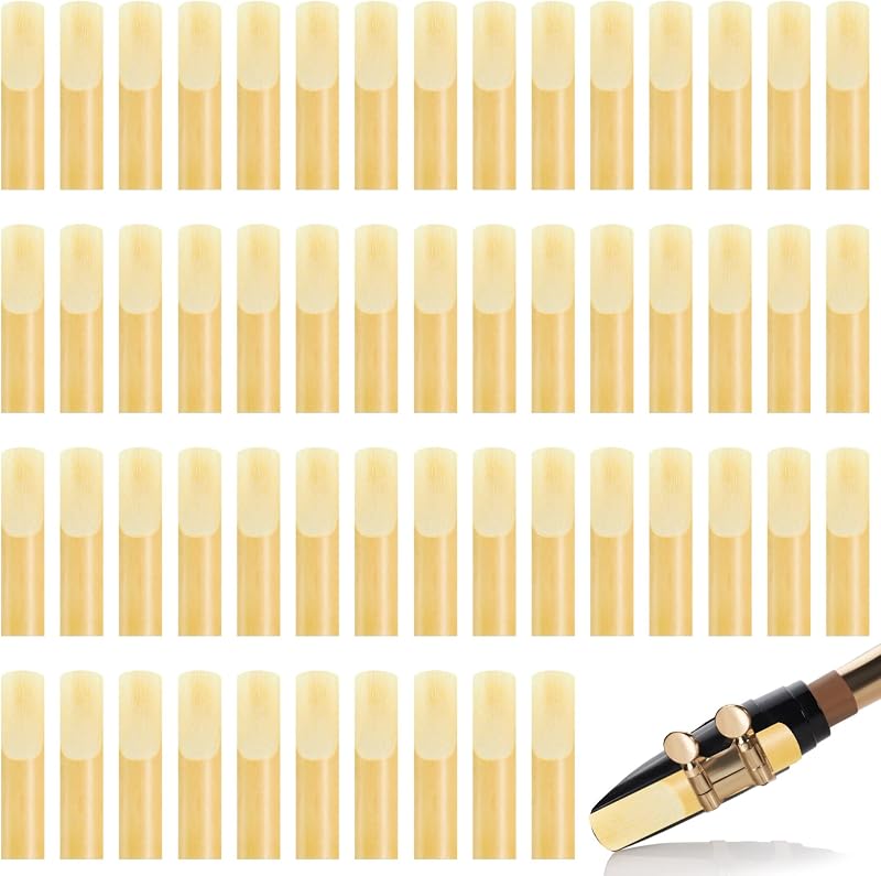 50 Piezas Cañas de Saxofón Alto Cañas de Saxofón Tamaño 2.5, Fuerza 2 1/2 Cañas de Bambú para Clarinete con Cubierta Protectora para Soprano Alto Accesorios para Instrumentos Musicales de Viento de Madera Principiantes Educadores Estudiantes