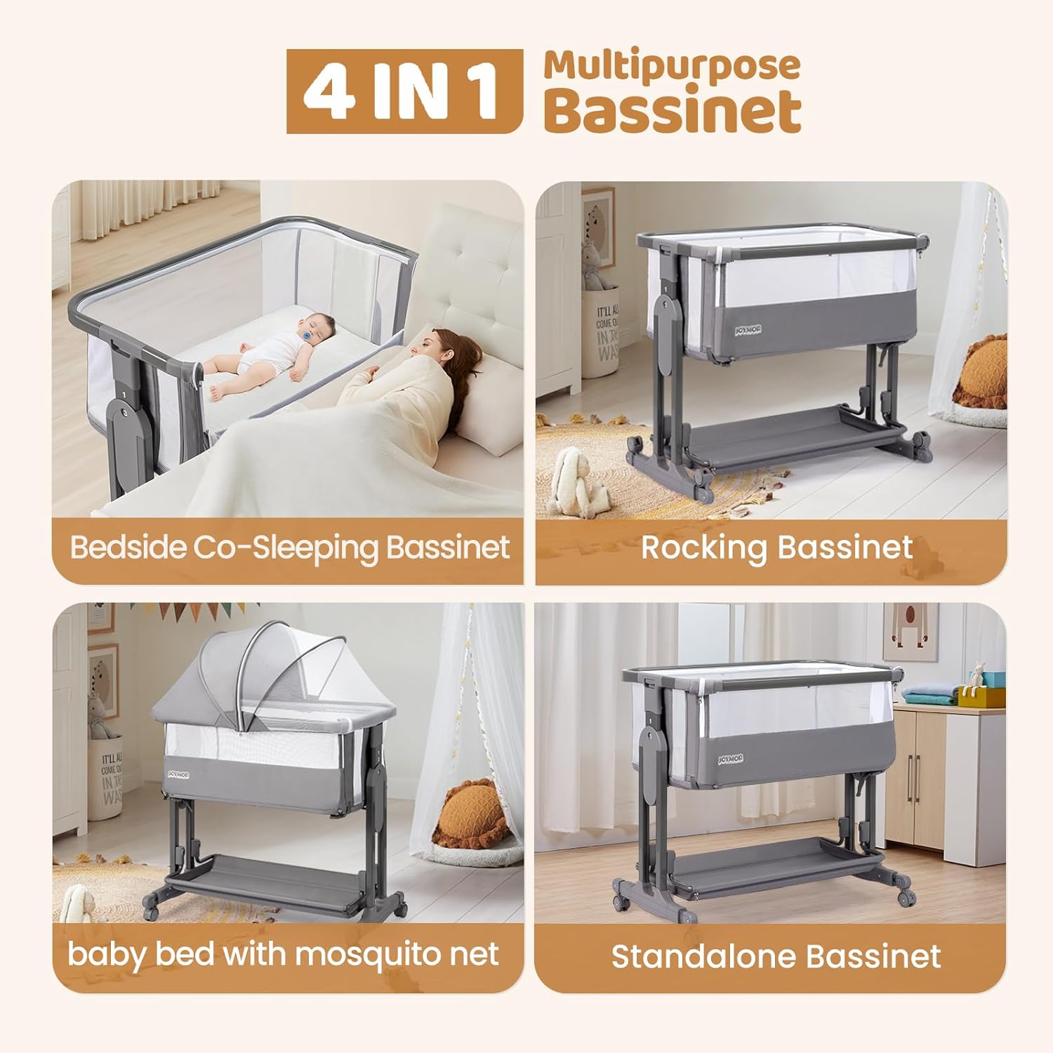 Four modes of JOYMOR bassinet use