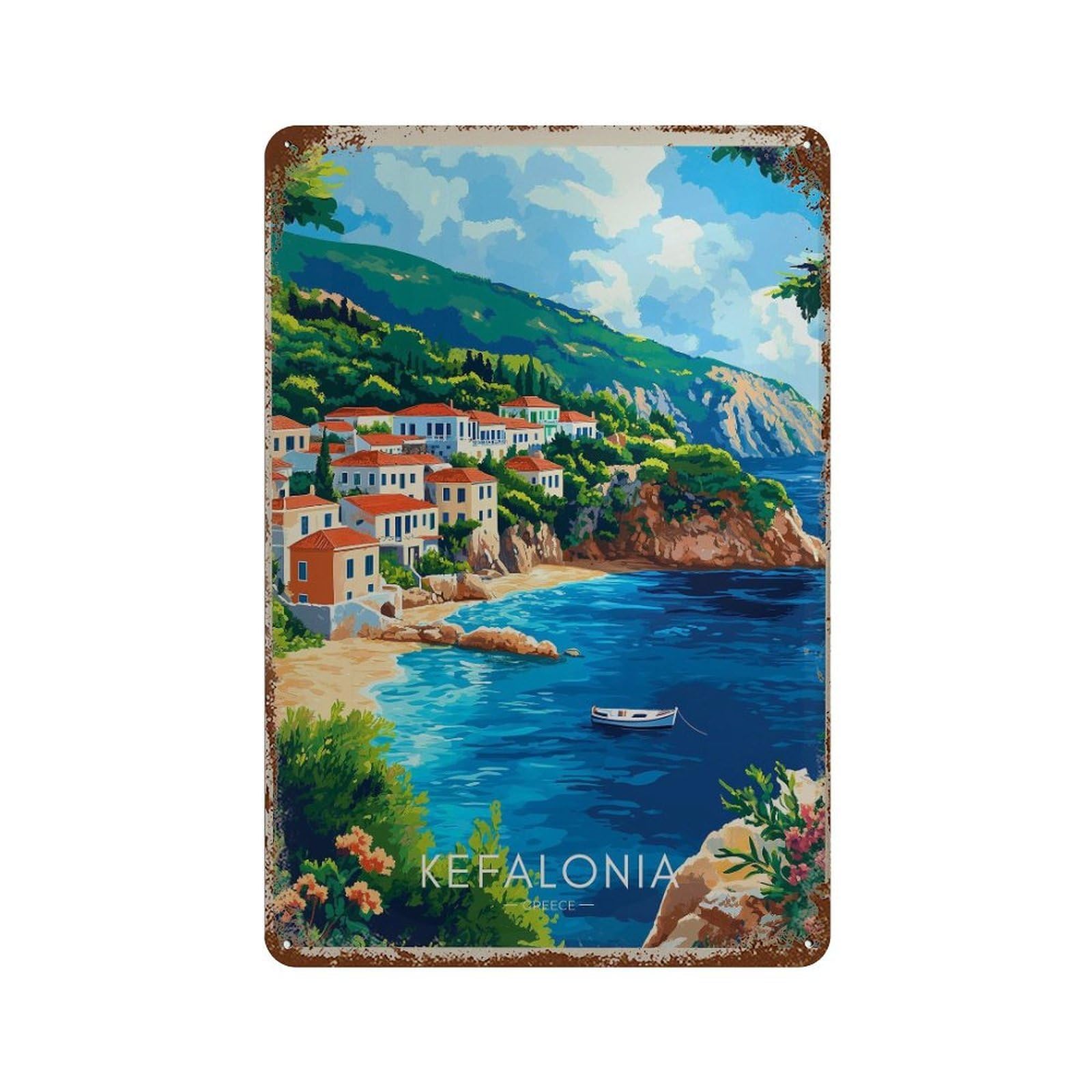 xiaoxiaoshen Kefalonia Island Greece Travel Mediterranean Wall Decor Art Metal Tin Poster Modern Home Decor Art Home Bar Shop Decorations Vintage Sign 30x20cm