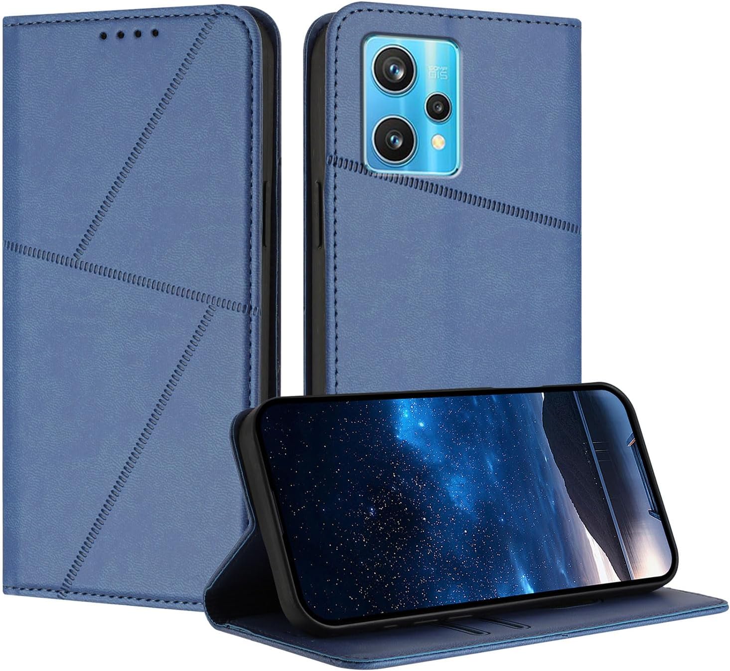 Cover Compatible with Realme 9 4G / 9 Pro Plus 5G,Compatible with Realme Narzo 50 Pro 5GG Magnetic Closure [PU Leather + Phone Case] Wallet Card Slot Flip Stand Blue