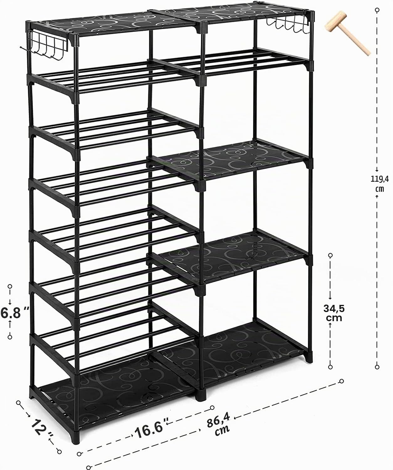 FINEW Scarpiera con 8 ripiani, portascarpe in metallo sottile, può contenere 26-30 paia di scarpe e stivali, nero scaffale per soggiorno, camera da letto, corridoio, ingresso, spogliatoi