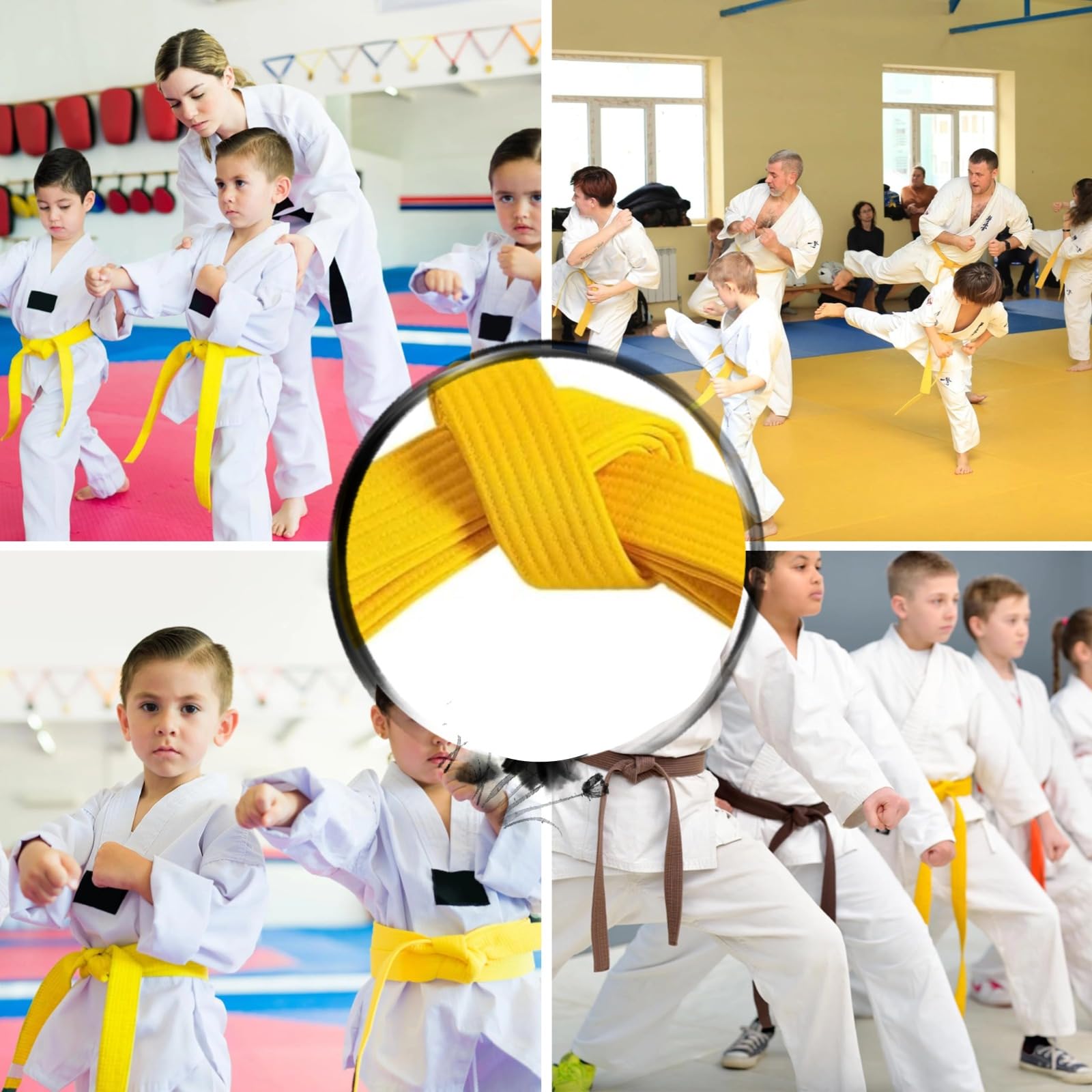 2 Pieza Cinturón Taekwondo Amarillo, Cinturón Profesional Taekwondo y Aikido, Cinturón de Taekwondo para Artes Marciales, Cinturón de Artes Marciales para niños Entrenamiento Deportivo