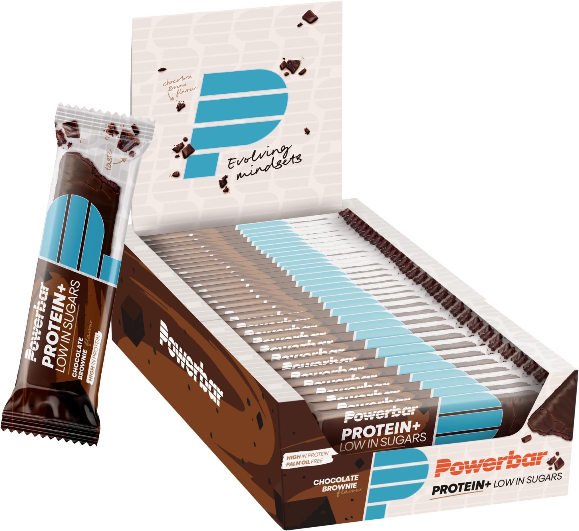 Powerbar - Protein Plus - Low Sugar - Chocolate-Brownie - 30x35g - Bars with only 107 calories - Fitness bars with fibre