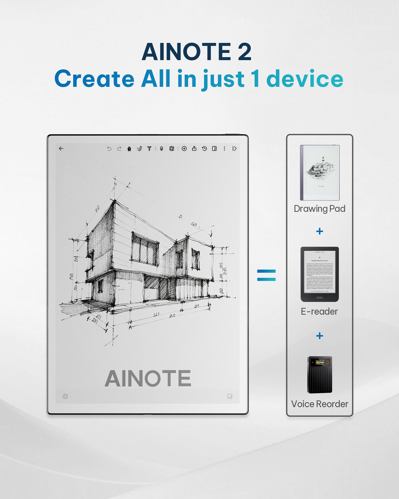 iFLYTEK AINOTE 2, 10.65-inch Large Screen AI Note-Taking Tablet E Ink Tablet,4.2mm Electronic Notebook with Pen Voice-to-Text Transcription, Multi-Large Language Model Support, for Meetings,Study — view 5