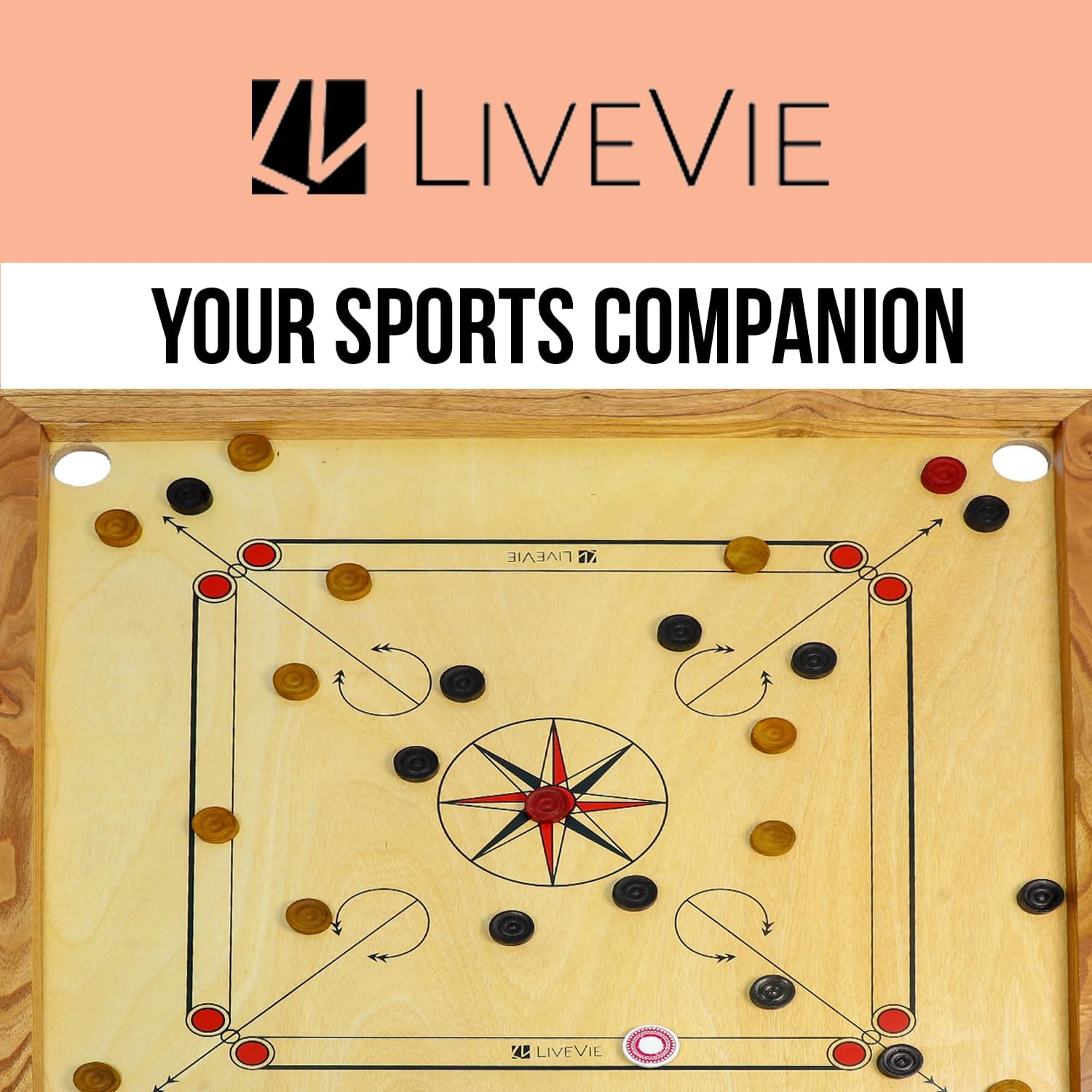 Carrom Board with Coins, Striker & Bori Powder – Smooth Surface, Professional Quality, Mango Wood Frame, Sealed Pockets, Water-Resistant Matte Finish, 32x32 Inch