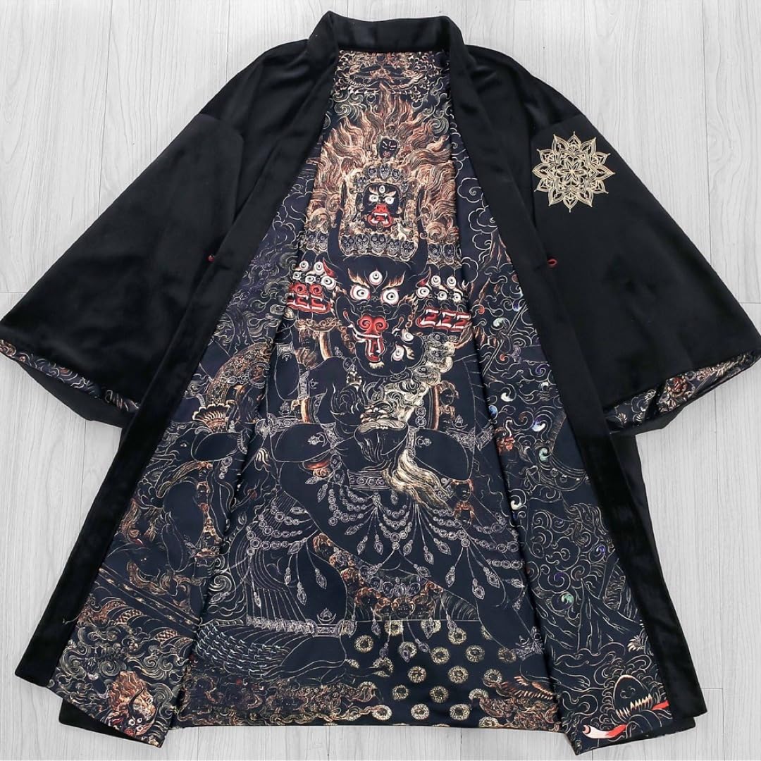 唐紐方袖羽織黒色アウター中華風ゴシック着物和服漢服やみかわ成人式