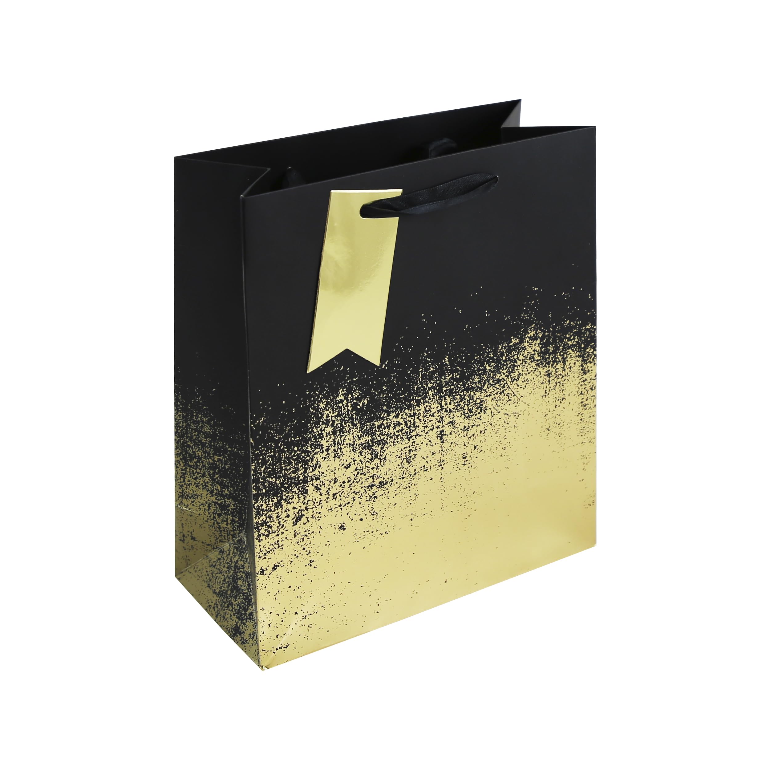 Eurowrap Black/Gold Distressed Gift Bag With Gift Tag - Gift Bag for Him, Her, Christmas, Weddings, Birthdays, Father's Day - Birthday Gift Wrap Occasion Present - Medium Size