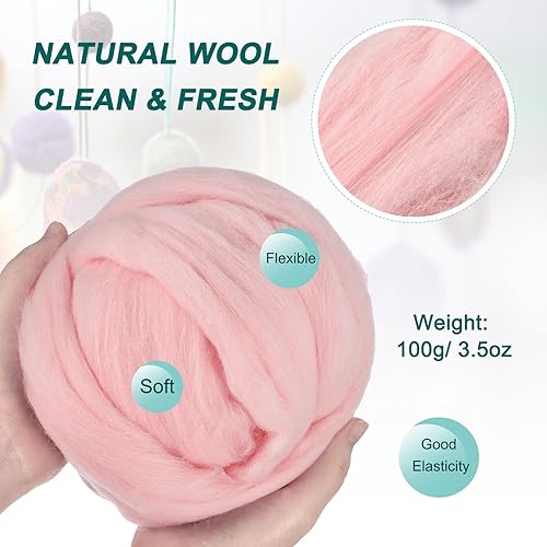 Miniatura 35 de uxcell Lana de fieltro con aguja, hilo de lana de fibra natural de 3.5 onzas para fieltro húmedo, manualidades, materiales de bricolaje (azul cielo)