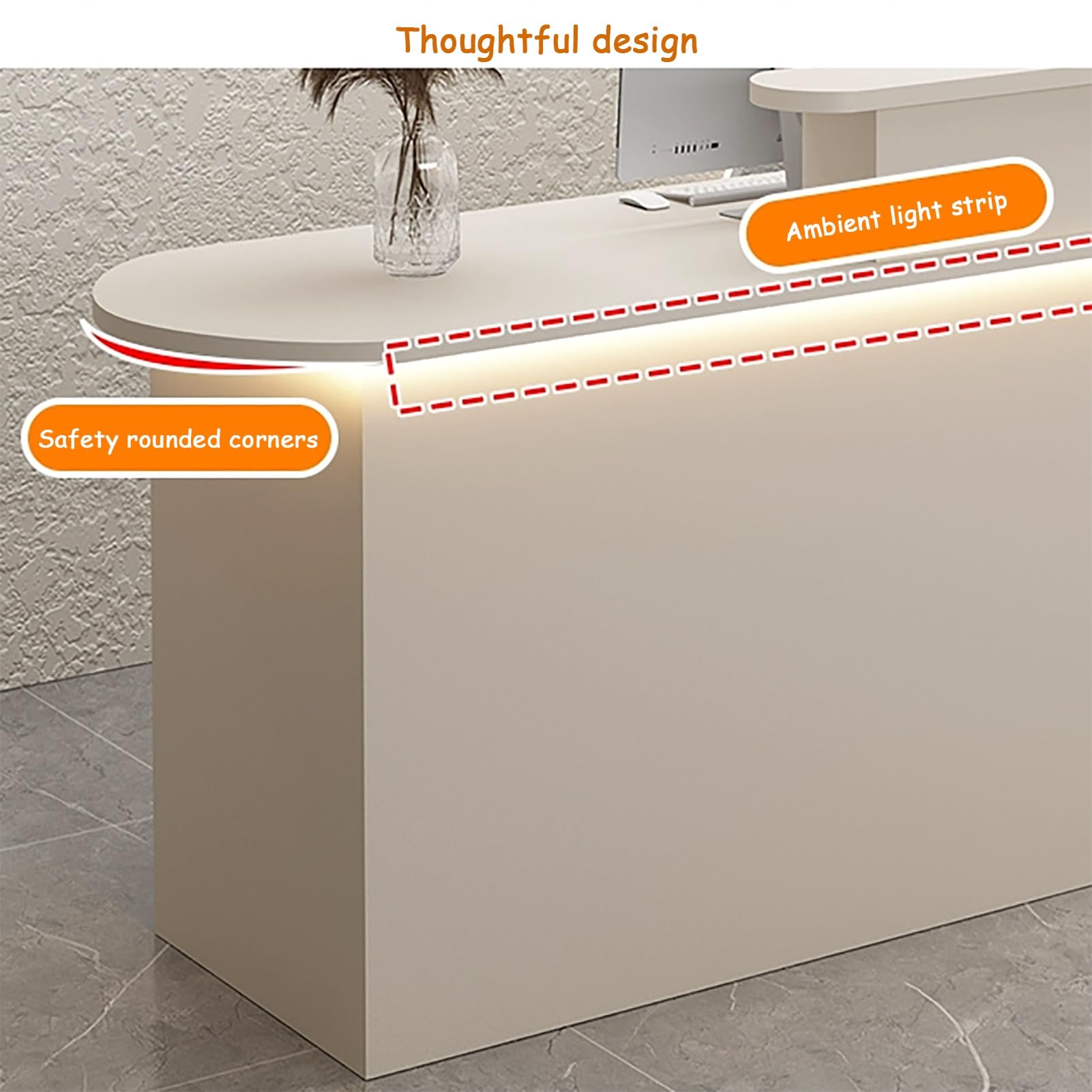 Generico Banco Reception Moderno a LED con cassetto e vano portaoggetti, Elegante complemento d'arredo per Ufficio, Salone, Negozio, Beige (130x55x100 cm), valorizza Il