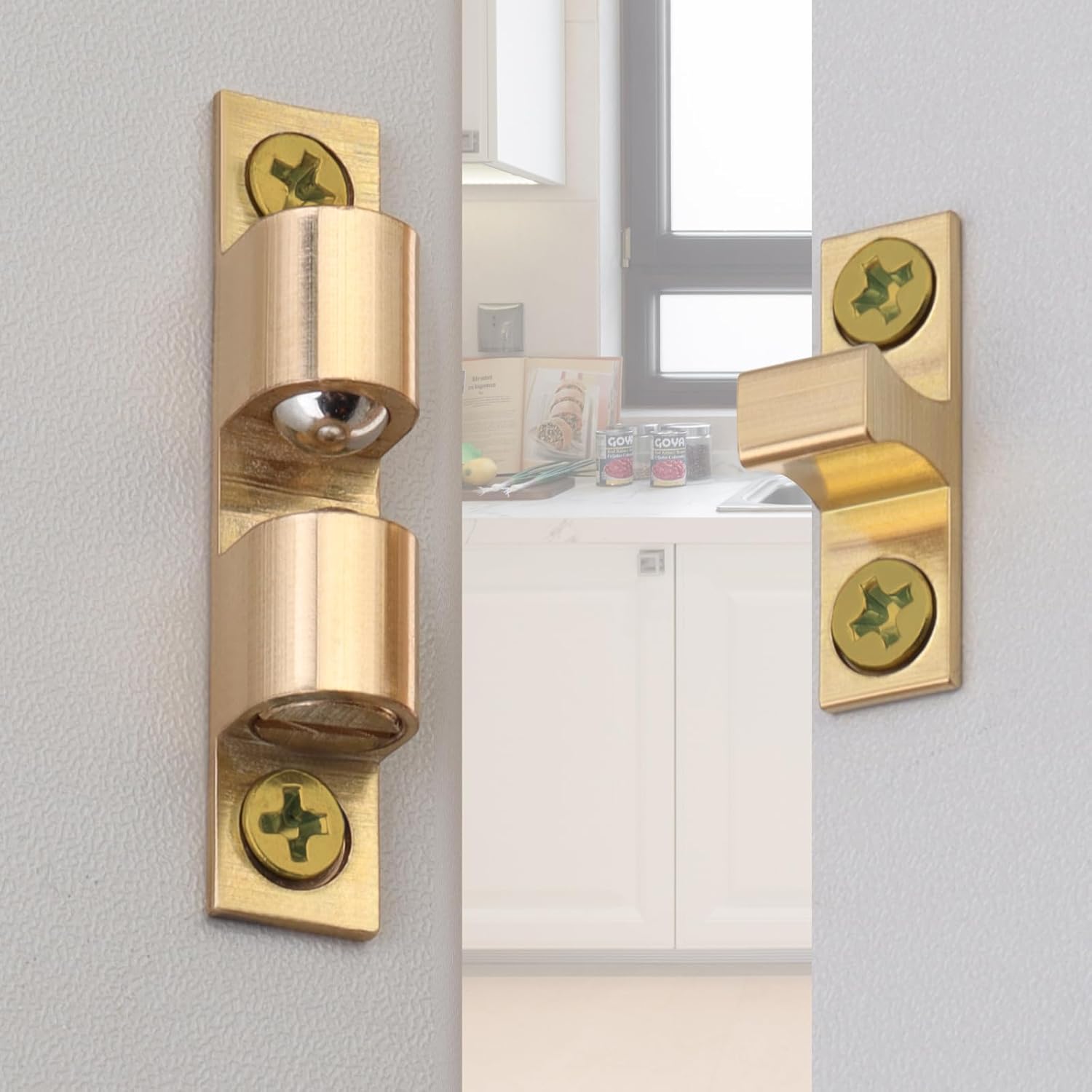 12Pcs Double Ball Tension Roller Catch Latch, 48mm Solid Brass Door Catches Hardware with Screws, Adjustable Tension Latches for Cupboard Closet Cabinet Furniture Door (Gold, 48mm)