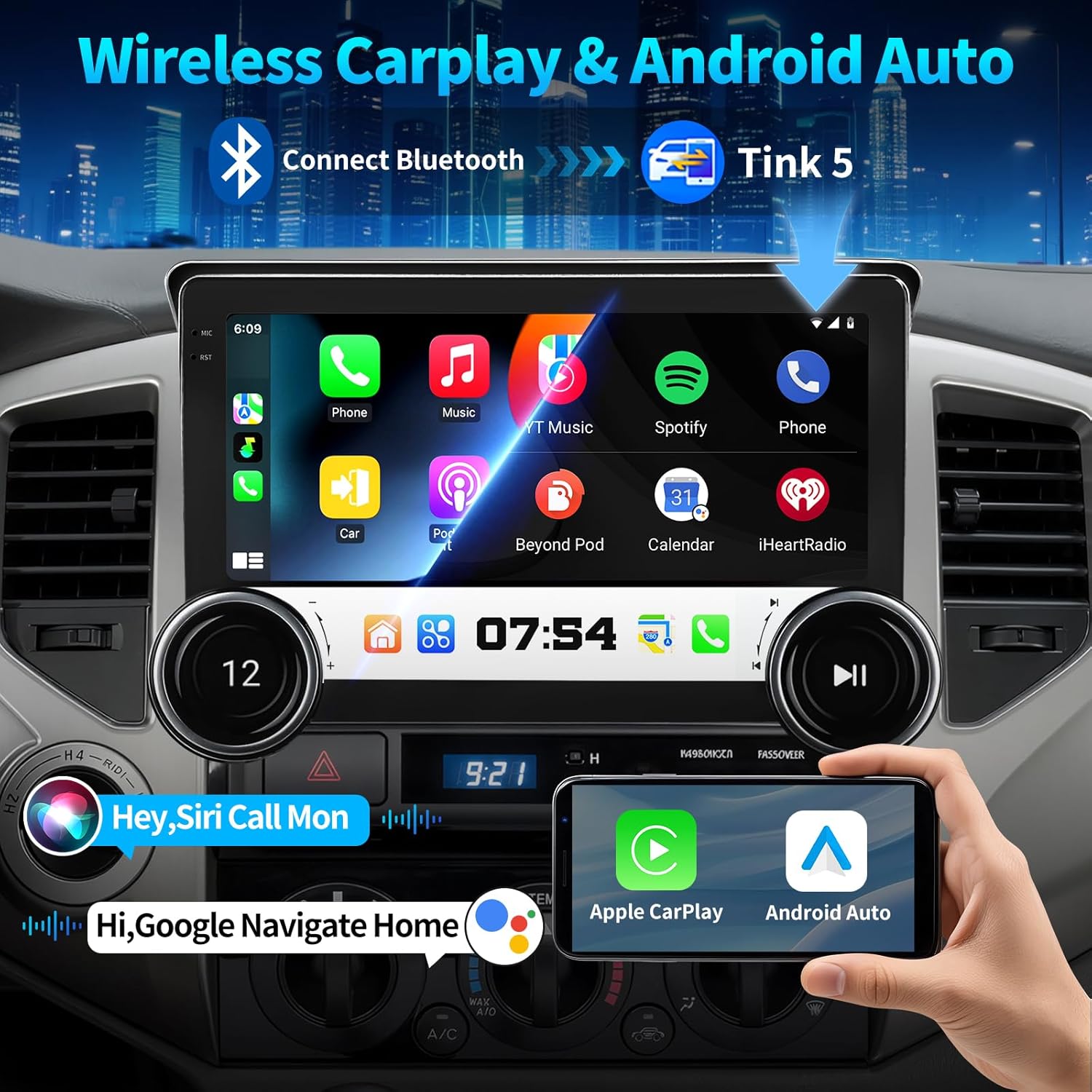 Car Radio for Toyota Tacoma 2005-2015 Upgrade Stereo Radio Replacement with CarPlay 10.1 inch Touch Screen Android Auto Bluetooth GPS SWC WiFi Backup Camera 64G