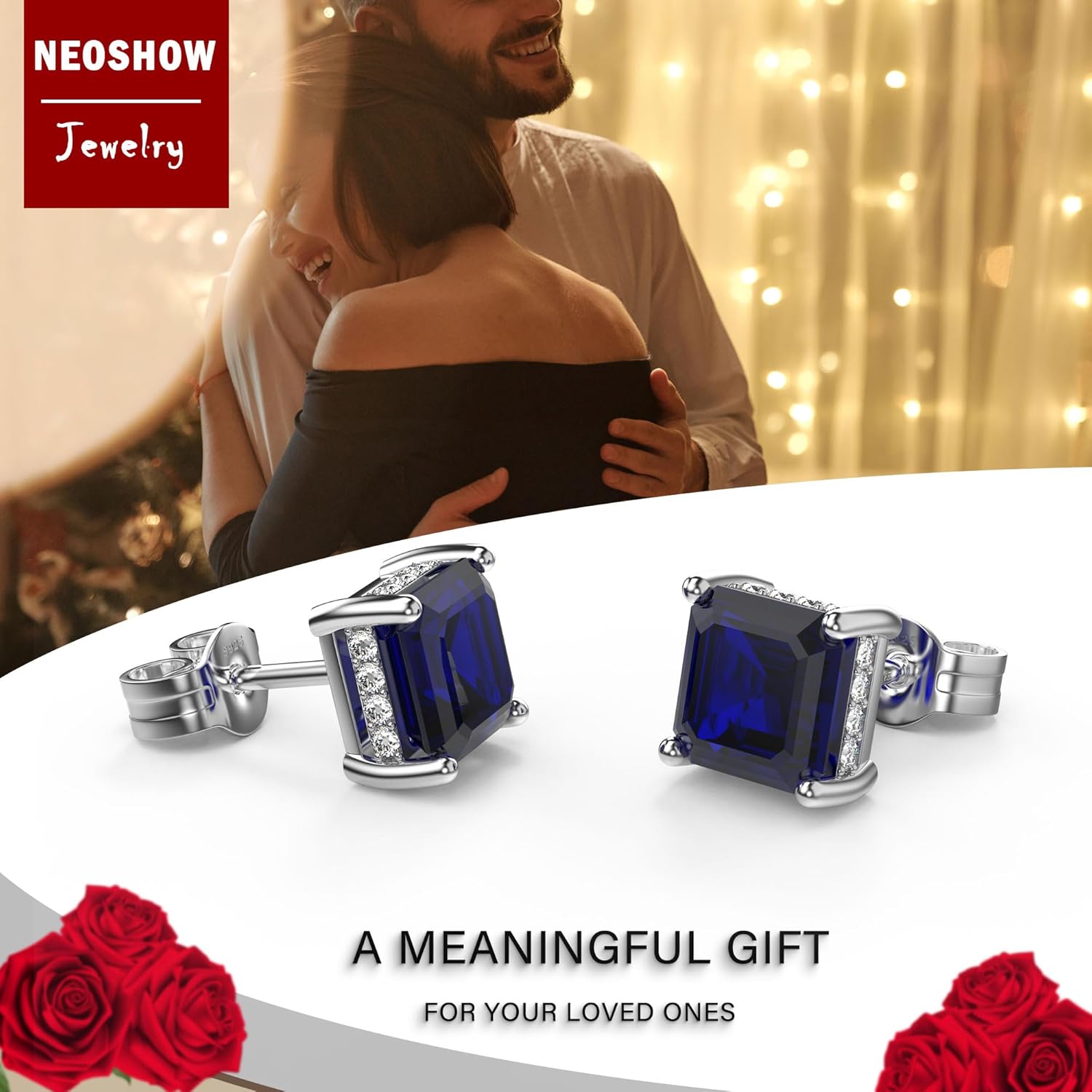 18K White Gold Plated Sterling Silver Asscher Cut Cubic Zirconia Stud Earrings for Women Men | Square CZ Stud Earrings Simulated Diamond Earrings Studs - Image 5