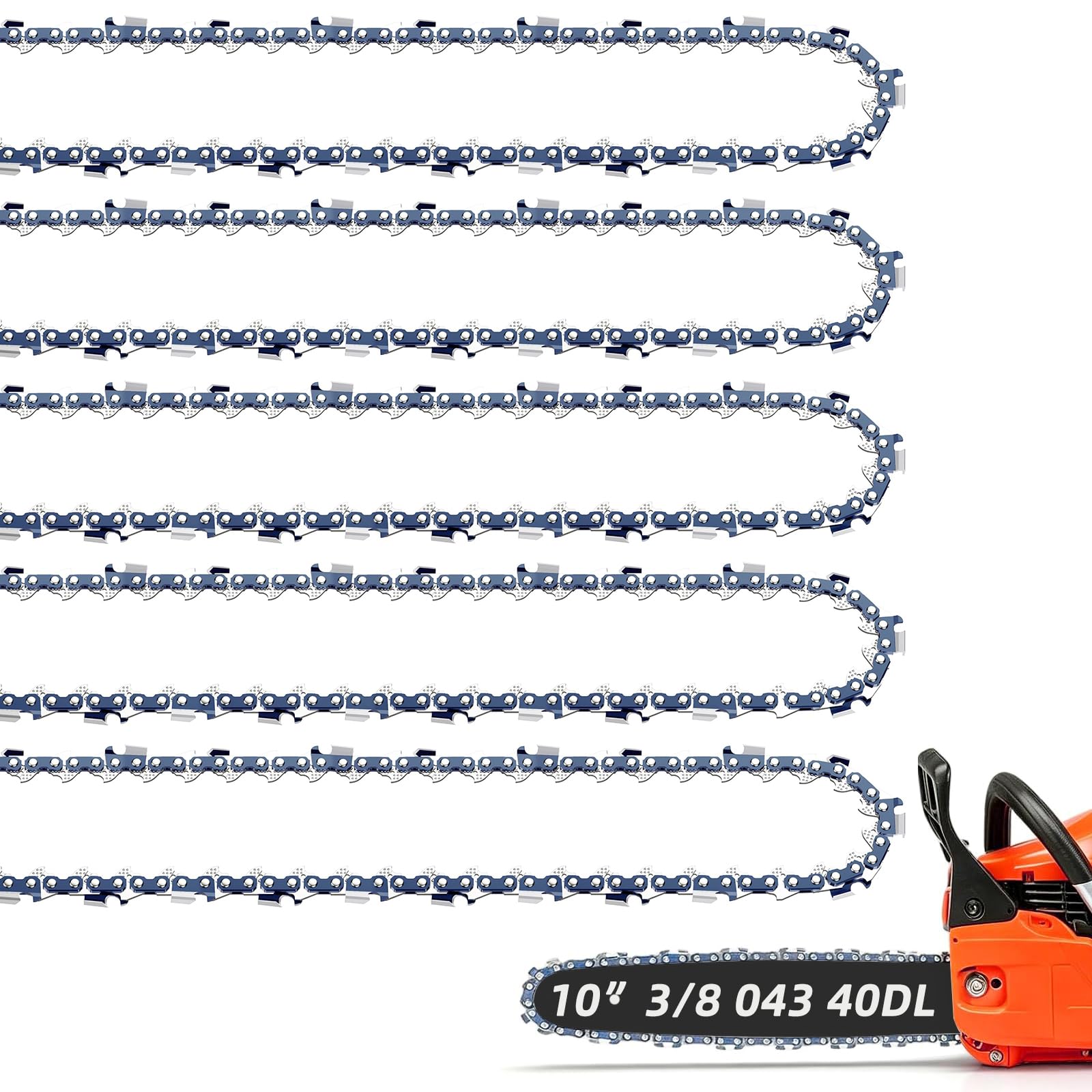5 Pack 10 Inch Chainsaw Chain R40 .043'' Gauge 3/8" LP Pitch 40 Drive Links, 10-inch Replacement Chains Fits for Ryobi, Worx, Echo and More