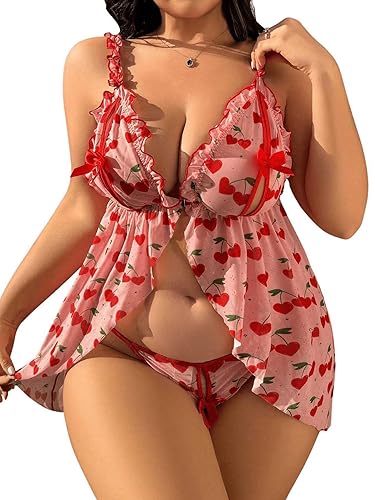 Verdusa Women's Plus Size 2 Piece Lingerie Set Cut Out Split Underwire with Panty - 4X-Large - Multicolor