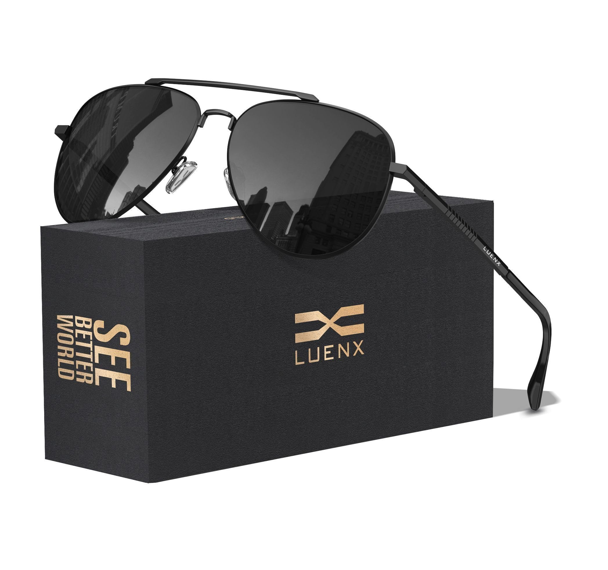 LUENX Aviator Sunglasses for Men Women Polarized Driving Classic Shades - UV 400 Protection with Accessories 60MM
