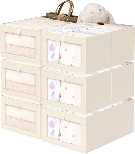 Criusia Paquete de 6 organizadores y almacenamiento de lino para armario, canastas grandes de lino para organización, contenedores de almacenamiento